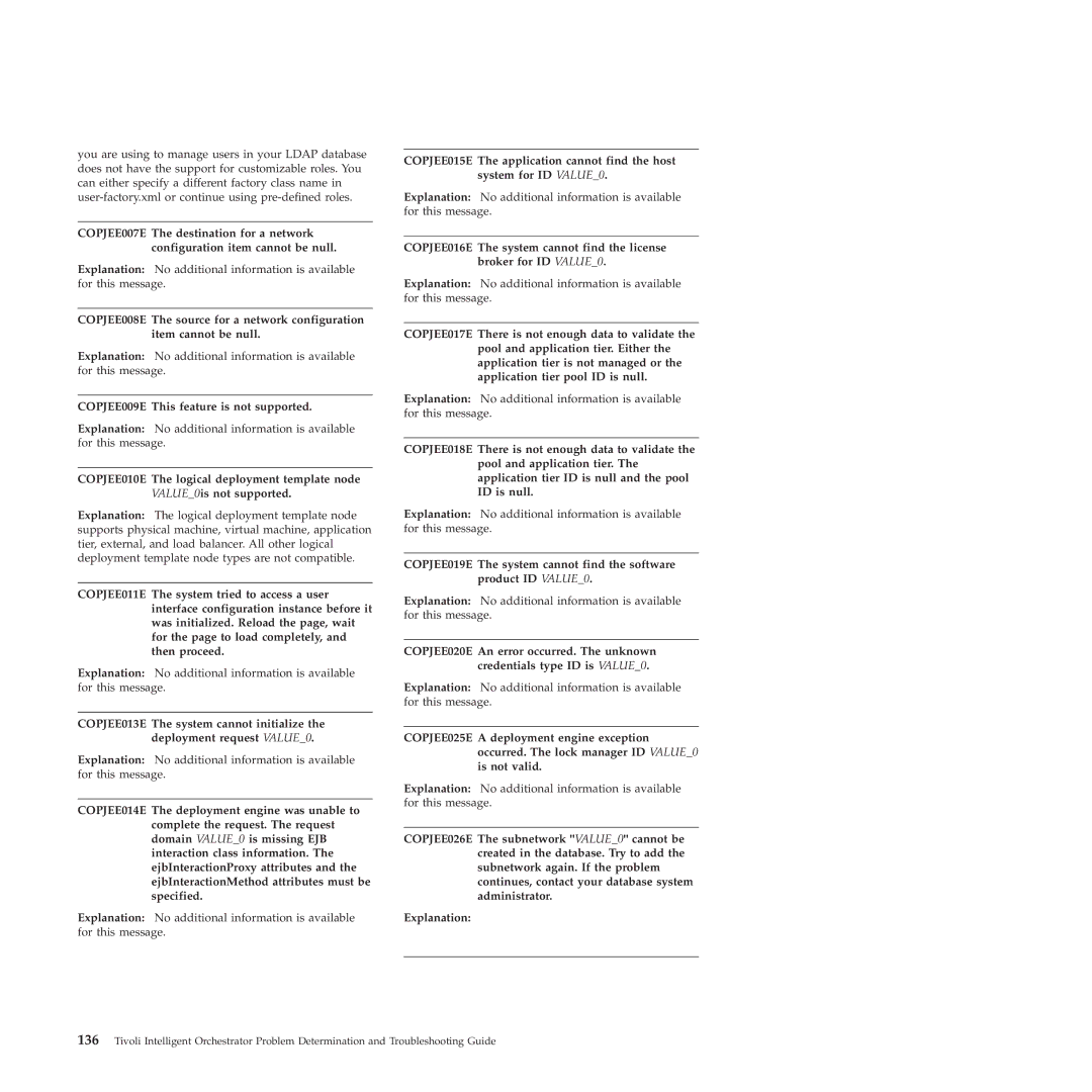 IBM 51 manual COPJEE009E This feature is not supported 