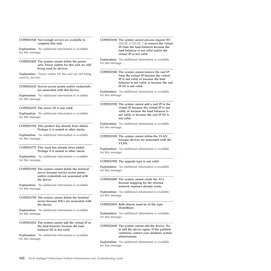 IBM 51 manual COPJEE167E The server ID is not valid, COPJEE199E The upgrade type is not valid 