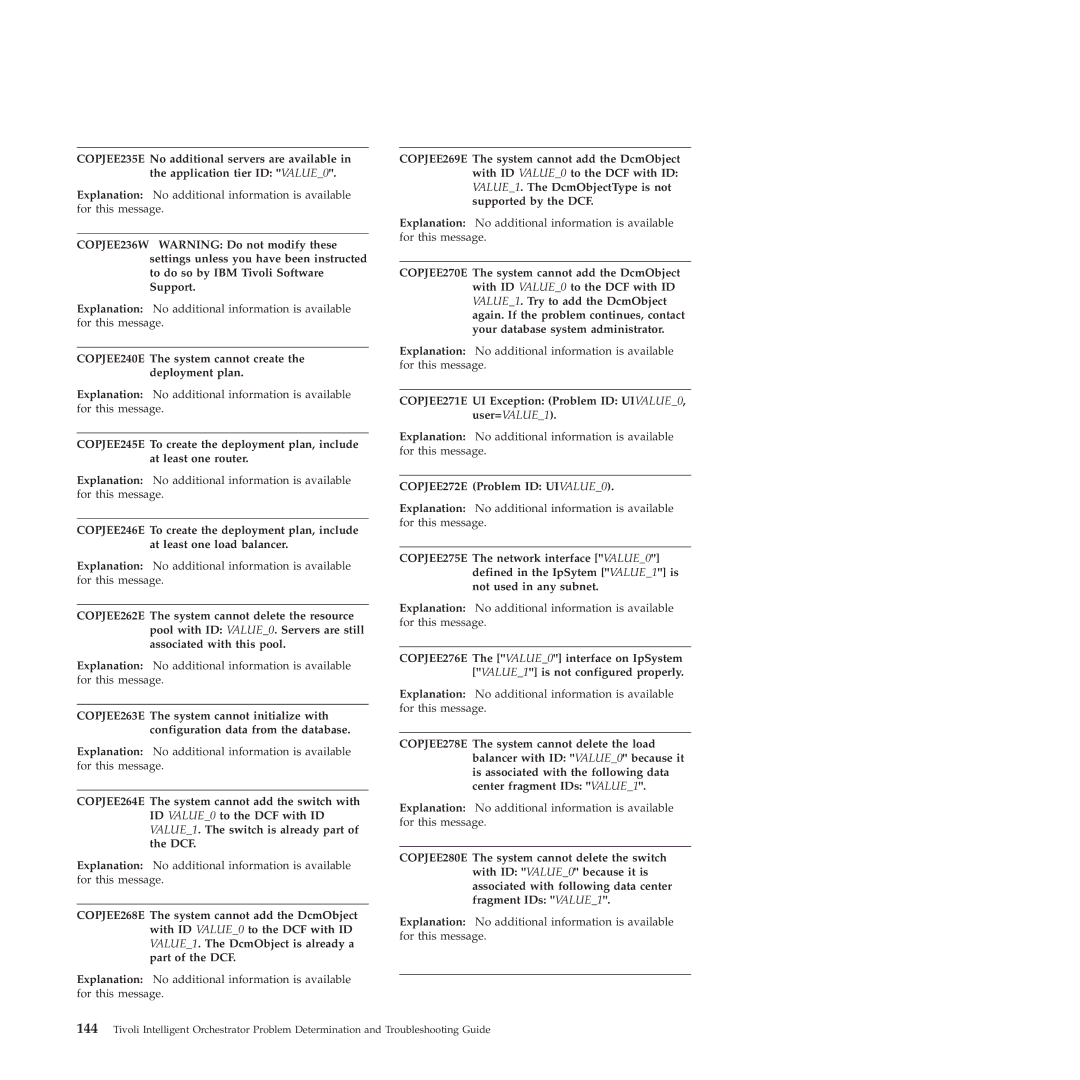 IBM 51 COPJEE240E The system cannot create the deployment plan, COPJEE271E UI Exception Problem ID UIVALUE0, user=VALUE1 