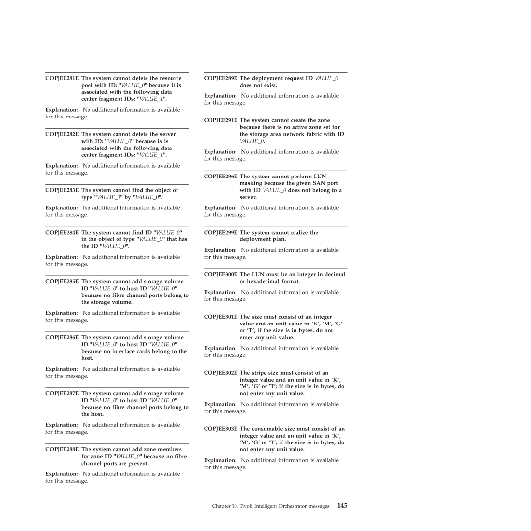 IBM 51 manual COPJEE289E The deployment request ID VALUE0 does not exist 