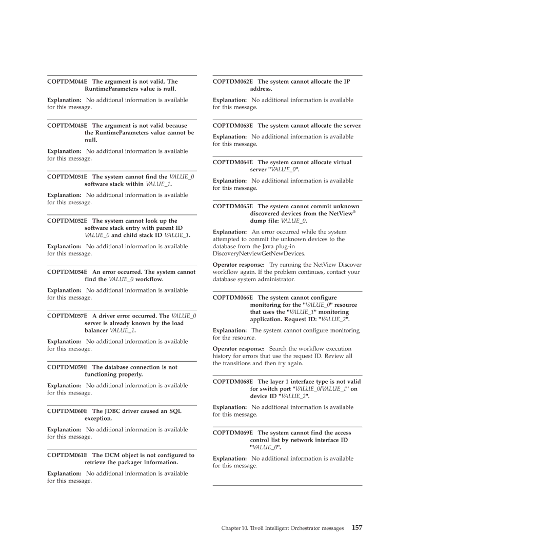 IBM 51 manual COPTDM060E The Jdbc driver caused an SQL exception, COPTDM062E The system cannot allocate the IP address 