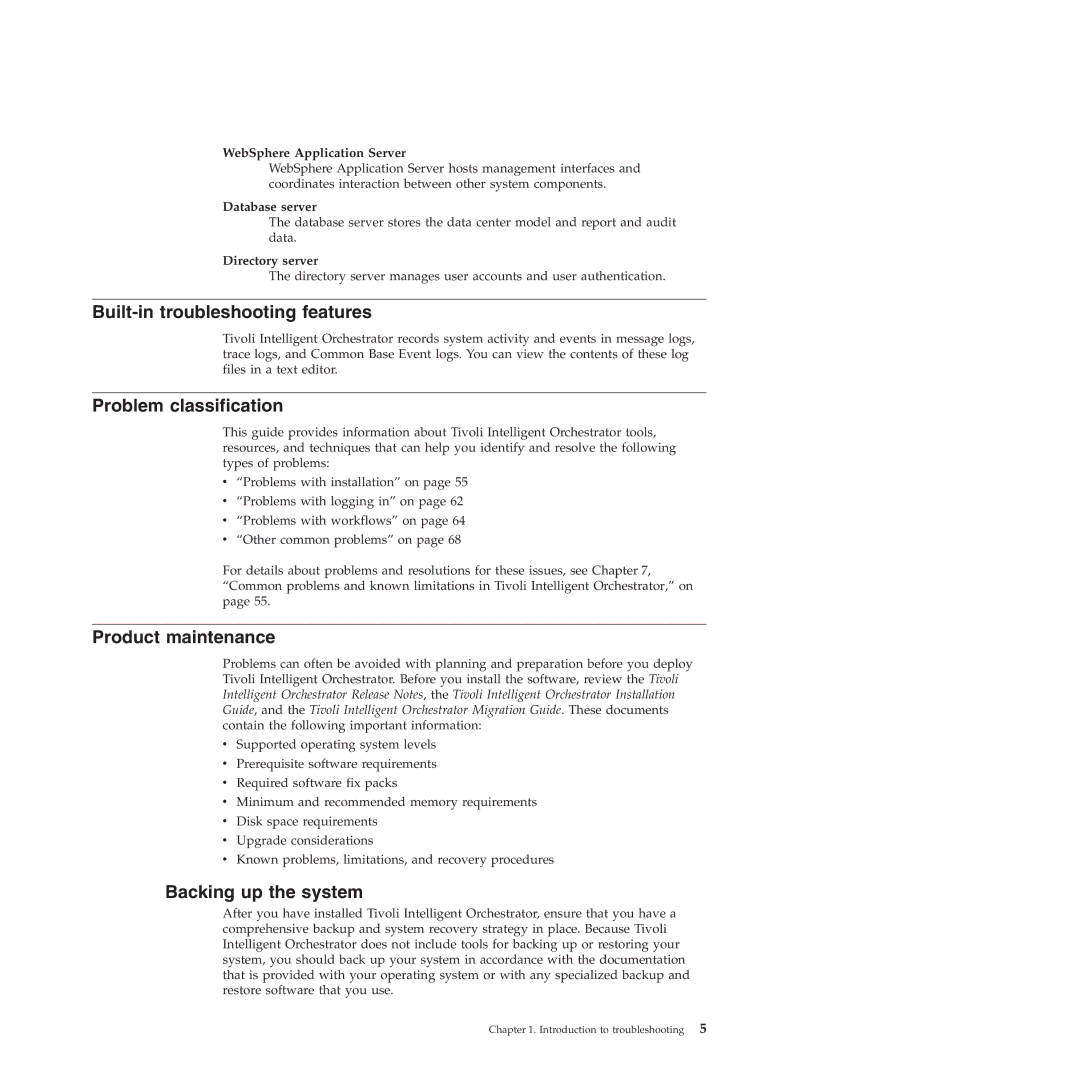 IBM 51 manual Built-in troubleshooting features, Problem classification, Product maintenance, Backing up the system 