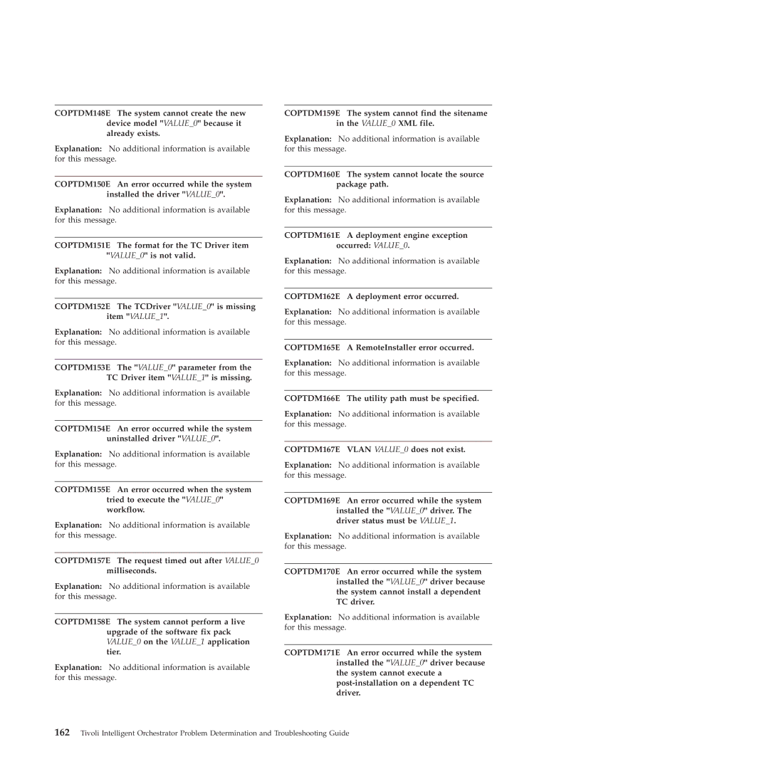 IBM 51 COPTDM152E The TCDriver VALUE0 is missing item VALUE1, COPTDM157E The request timed out after VALUE0 milliseconds 