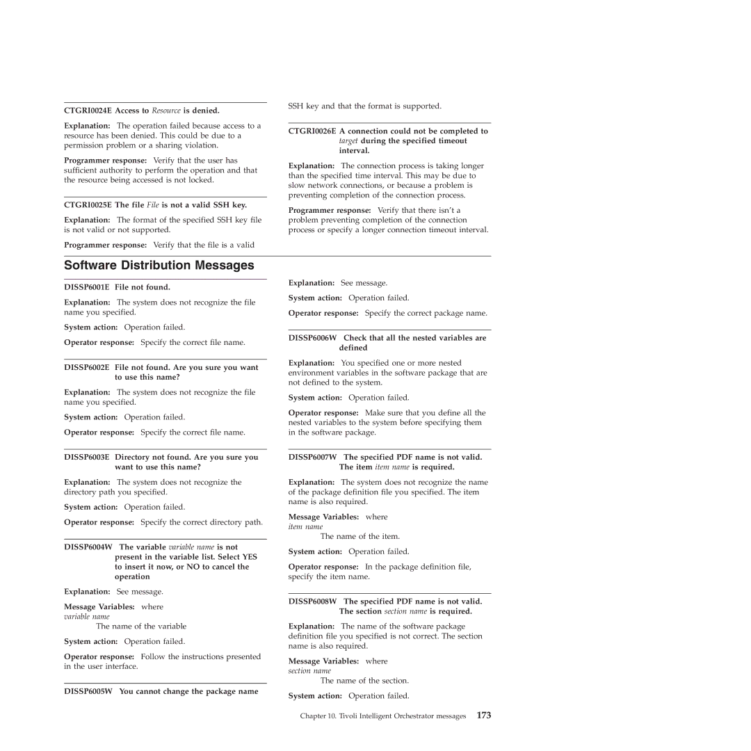 IBM 51 manual Software Distribution Messages 