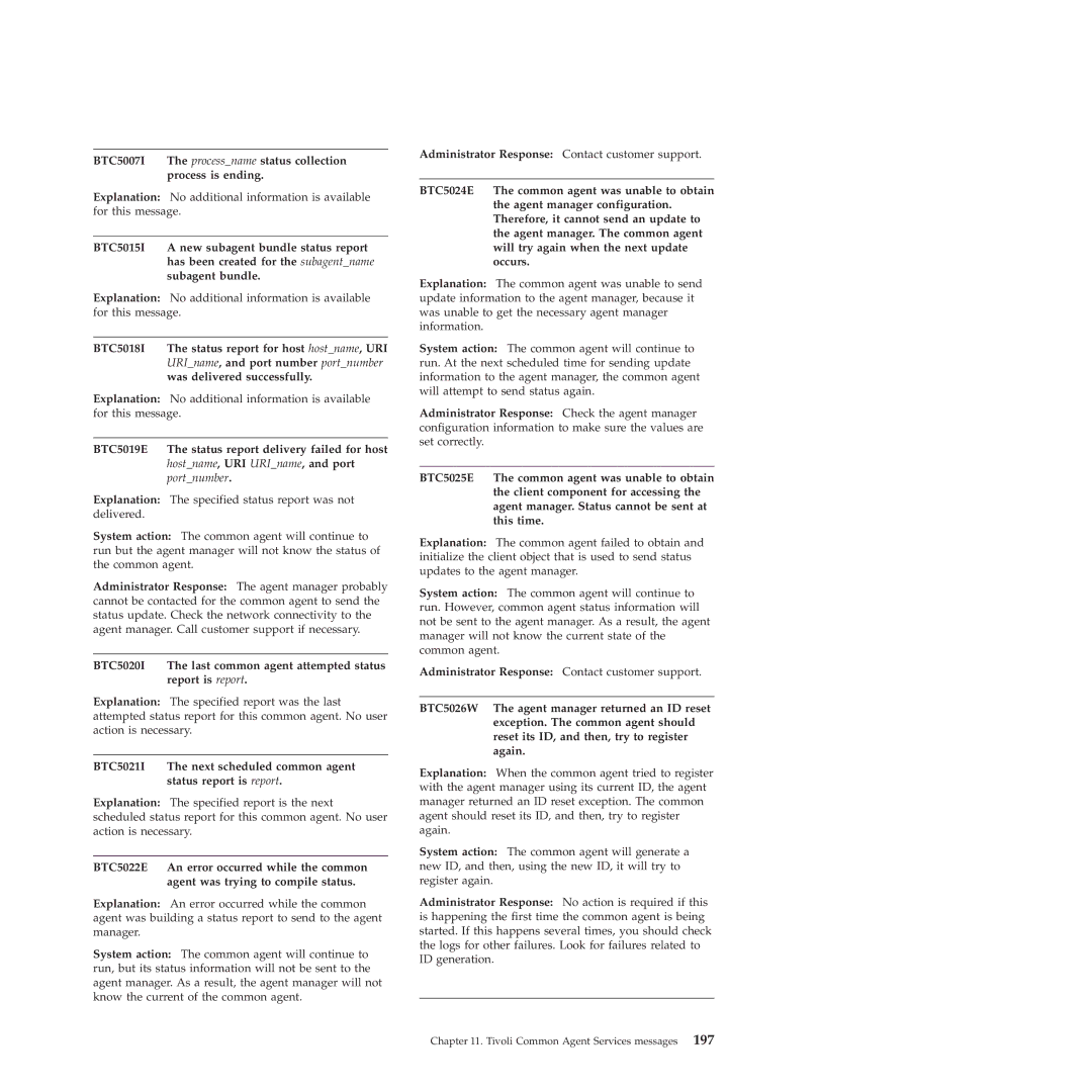 IBM 51 manual BTC5007I Processname status collection Process is ending, BTC5018I Status report for host hostname, URI 