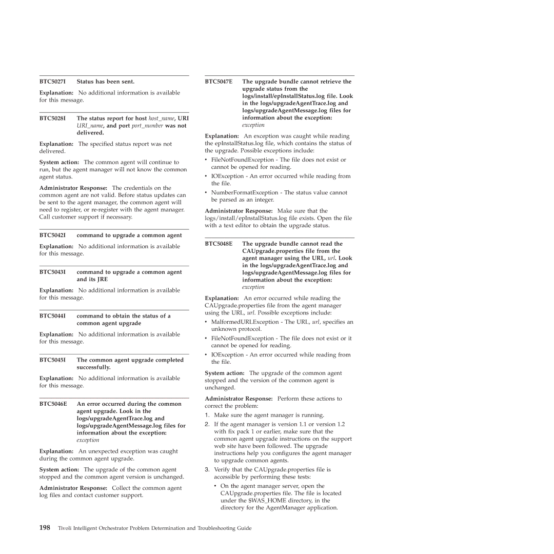 IBM 51 manual BTC5027I Status has been sent, BTC5028I Status report for host hostname, URI, Delivered 