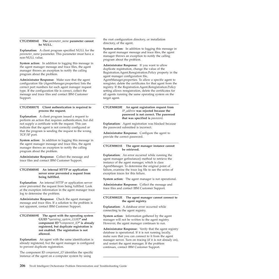 IBM 51 manual CTGEM0016E The parametername parameter cannot be Null 