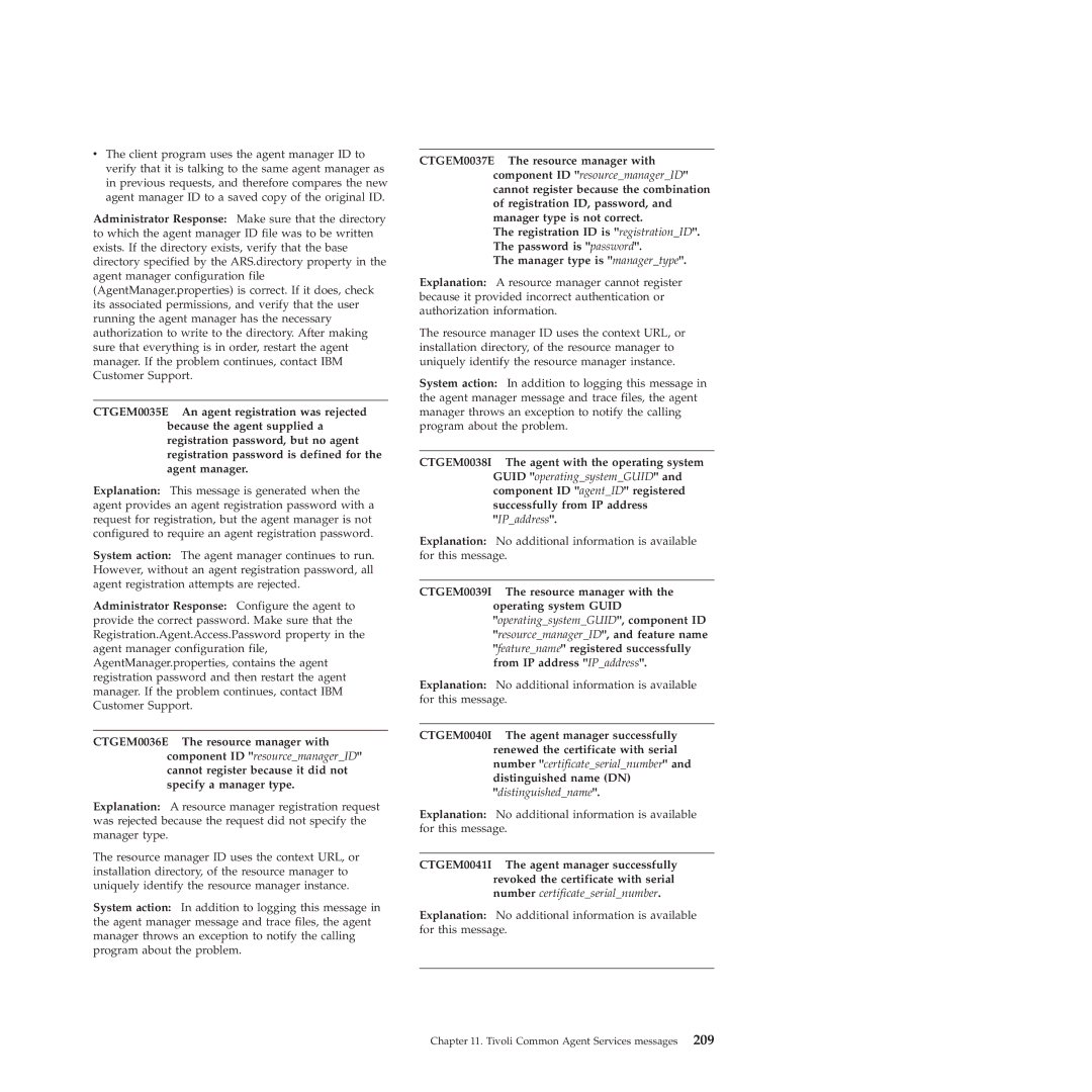 IBM 51 manual Tivoli Common Agent Services messages 