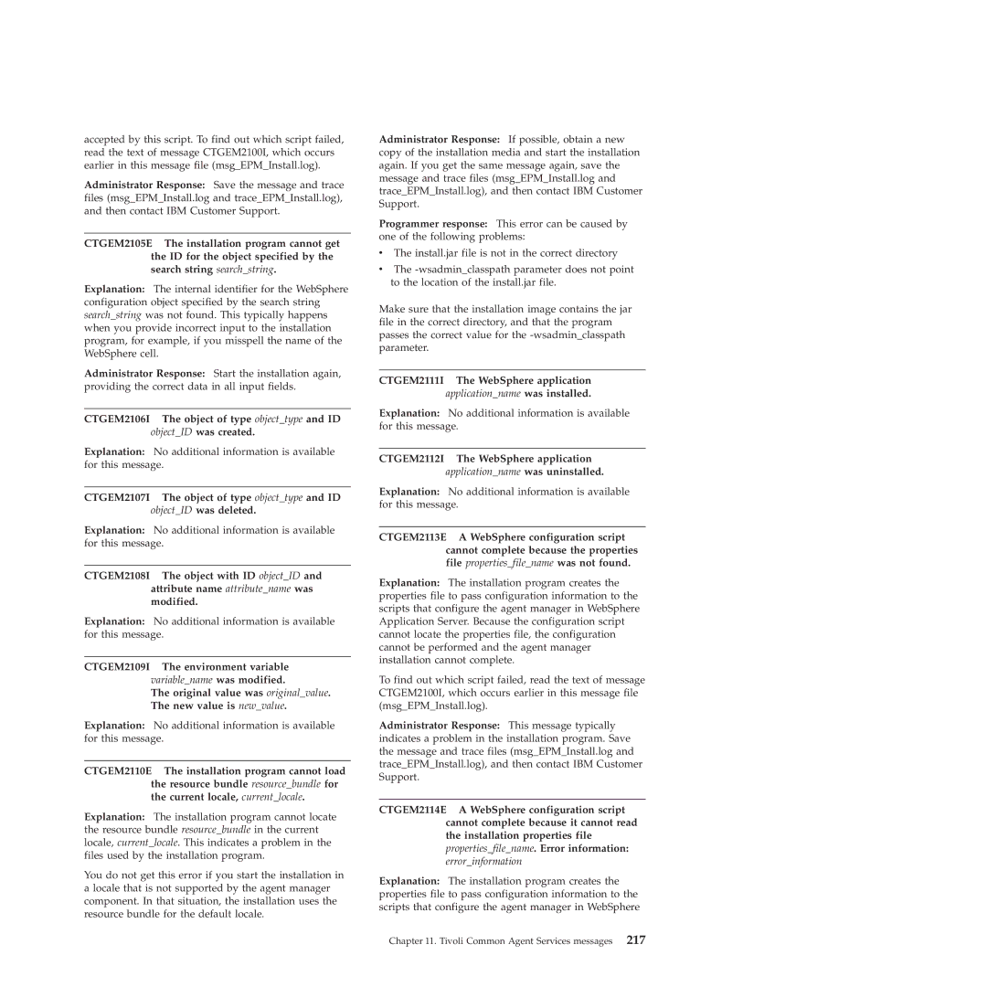 IBM 51 manual Tivoli Common Agent Services messages 