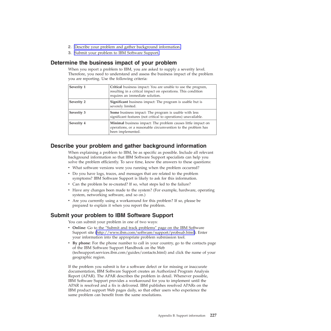 IBM 51 Determine the business impact of your problem, Describe your problem and gather background information, Severity 