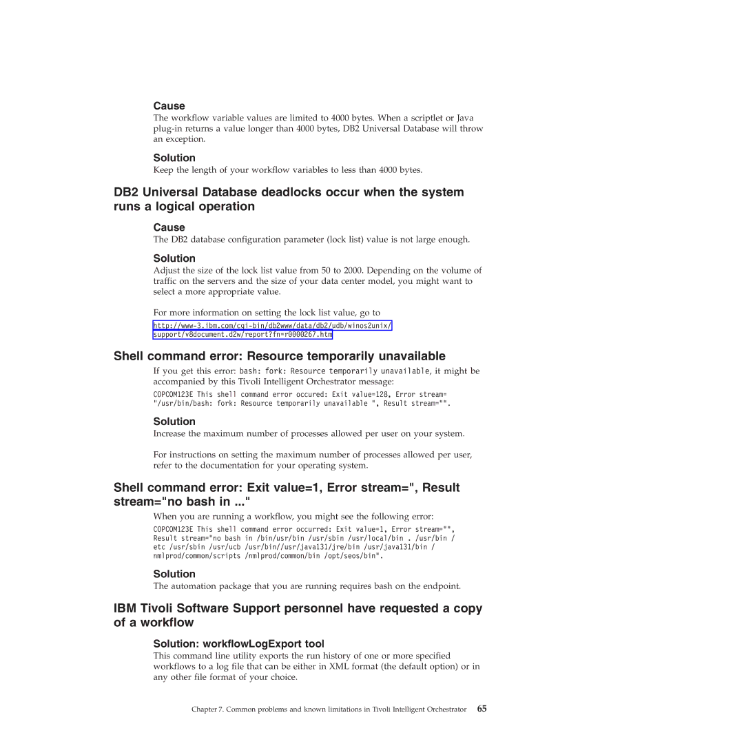 IBM 51 manual Shell command error Resource temporarily unavailable, Solution workflowLogExport tool 