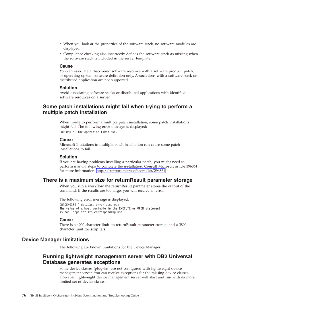 IBM 51 manual There is a maximum size for returnResult parameter storage, Device Manager limitations 