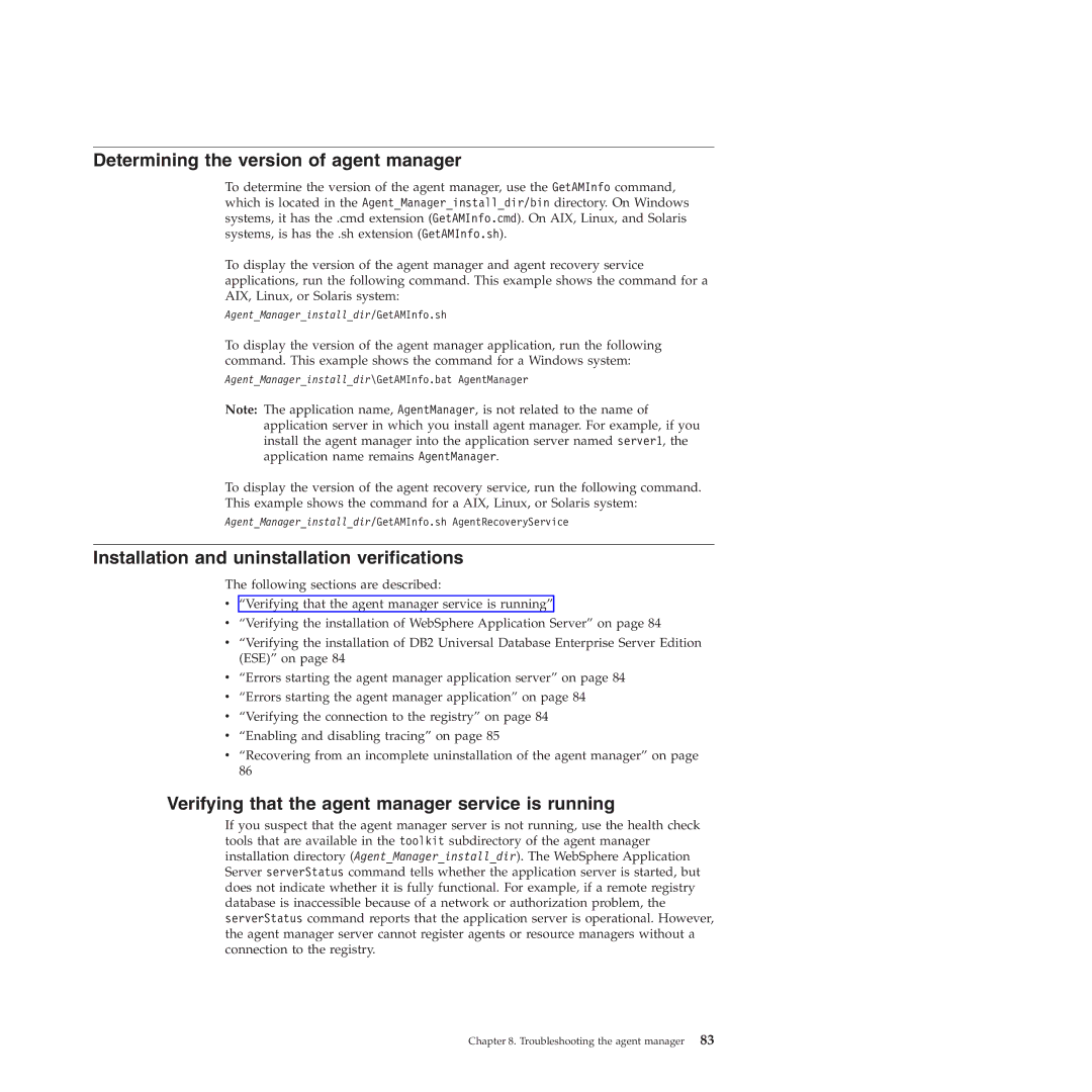 IBM 51 manual Determining the version of agent manager, Installation and uninstallation verifications 