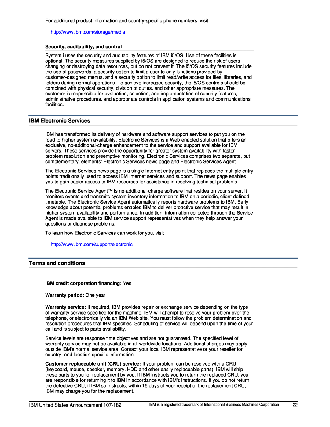 IBM 525 manual IBM Electronic Services, Terms and conditions, Security, auditability, and control 