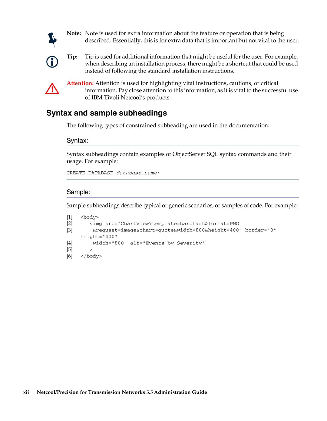 IBM 5.5 manual Syntax and sample subheadings 