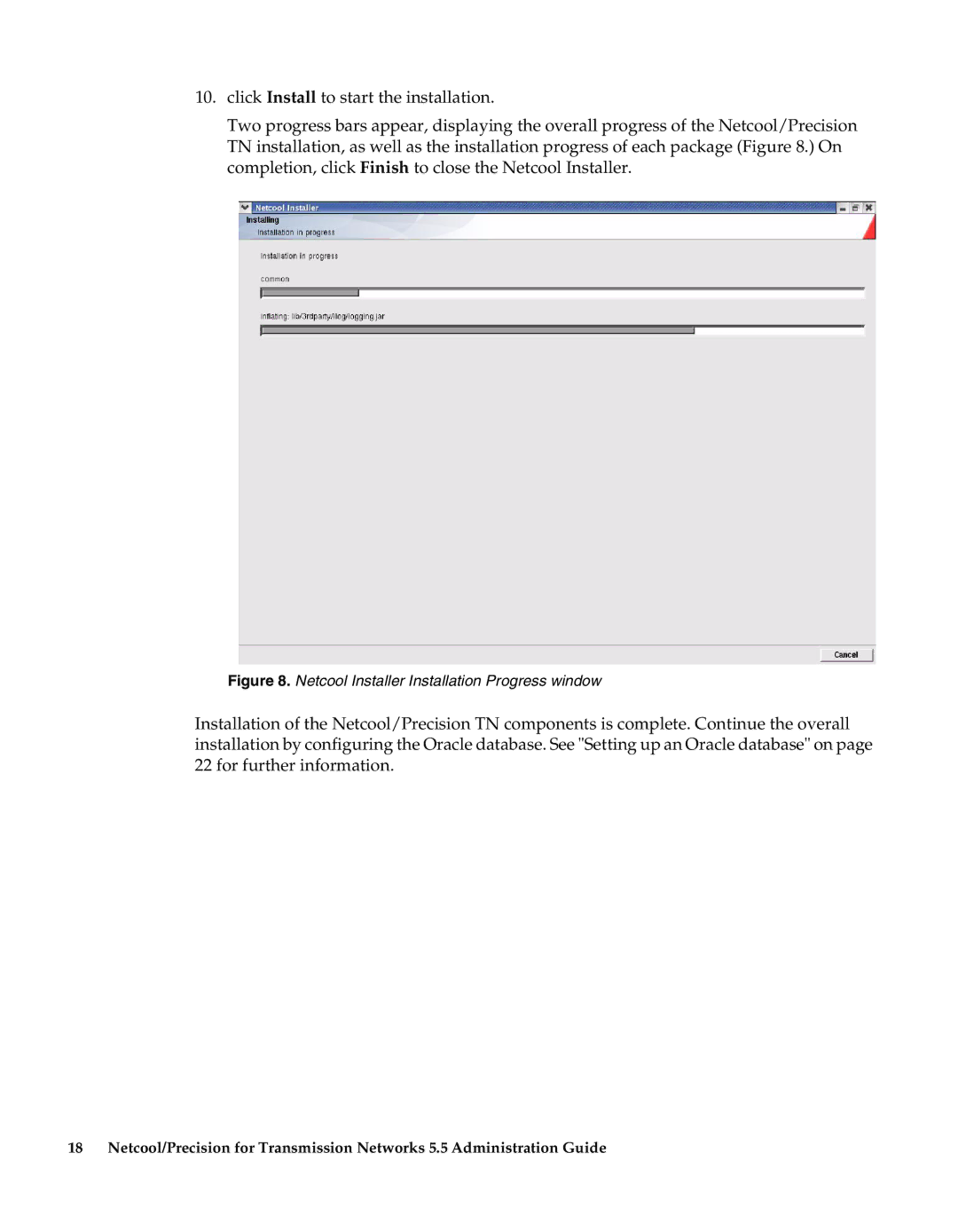 IBM 5.5 manual Netcool Installer Installation Progress window 