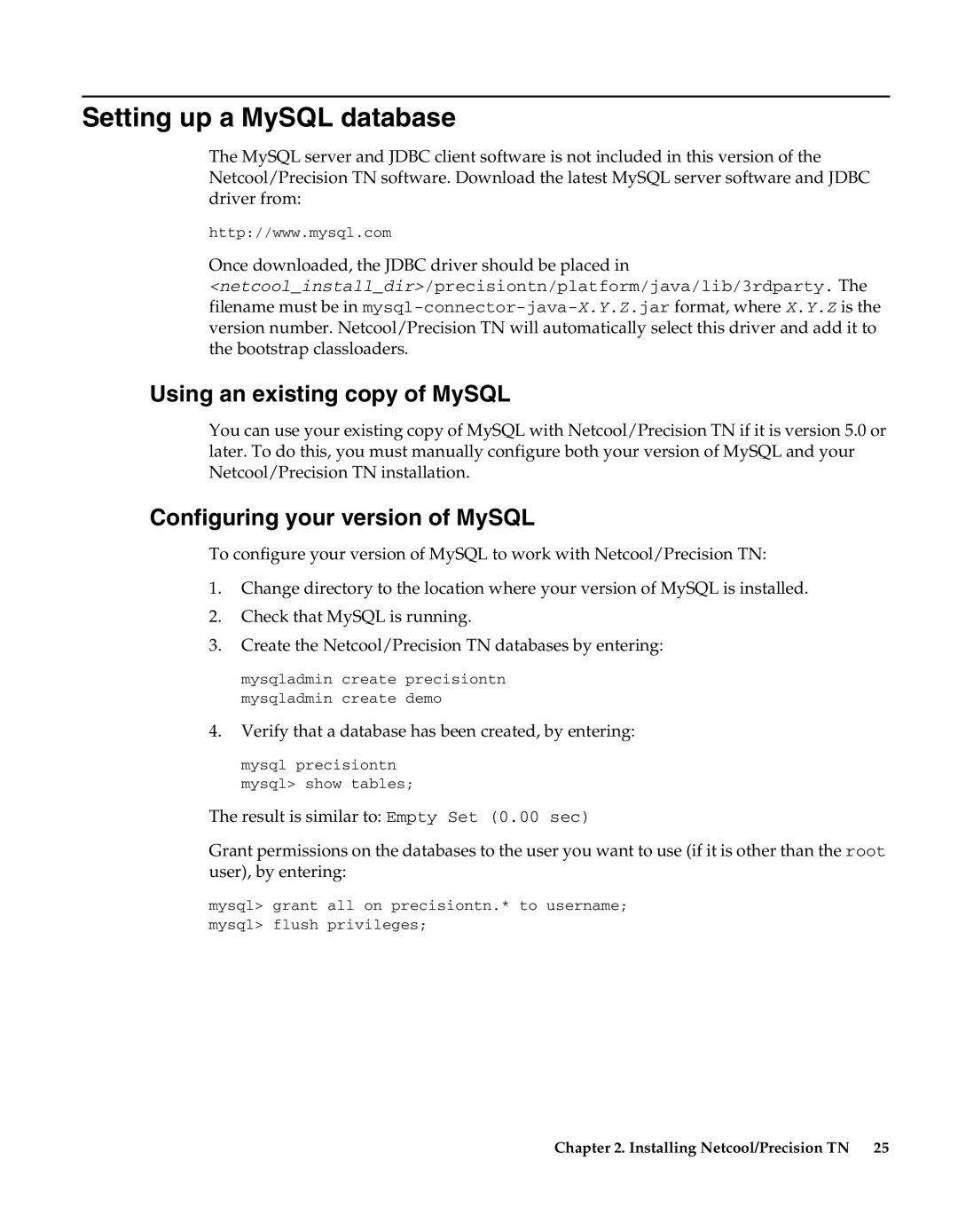 IBM 5.5 manual Setting up a MySQL database, Using an existing copy of MySQL, Configuring your version of MySQL 