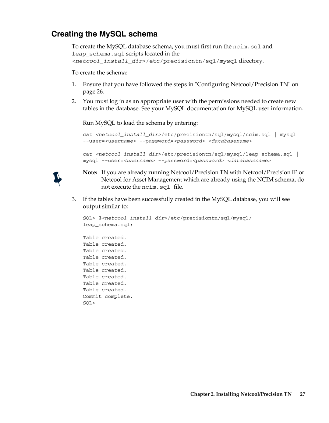 IBM 5.5 manual Creating the MySQL schema 