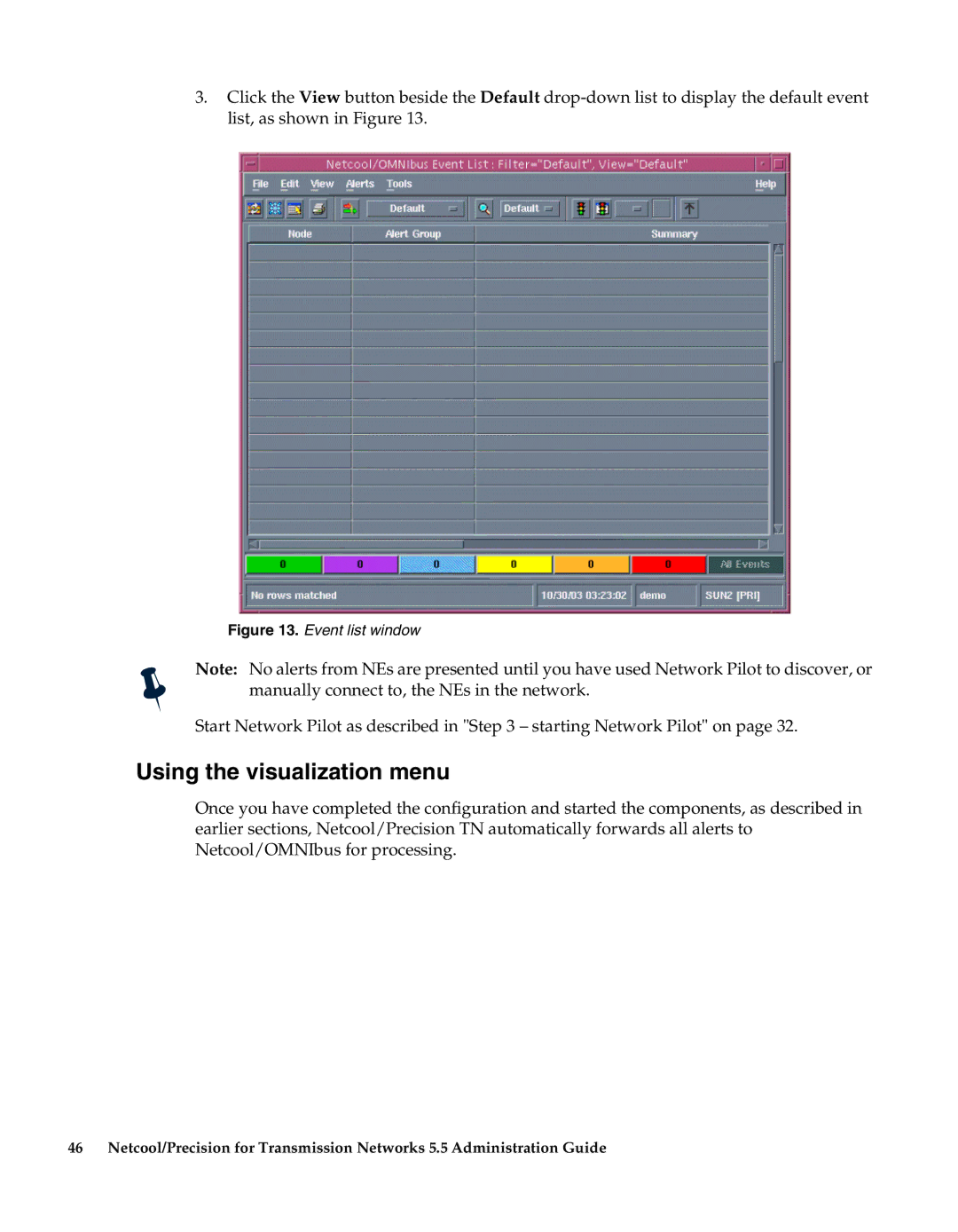 IBM 5.5 manual Using the visualization menu, Event list window 