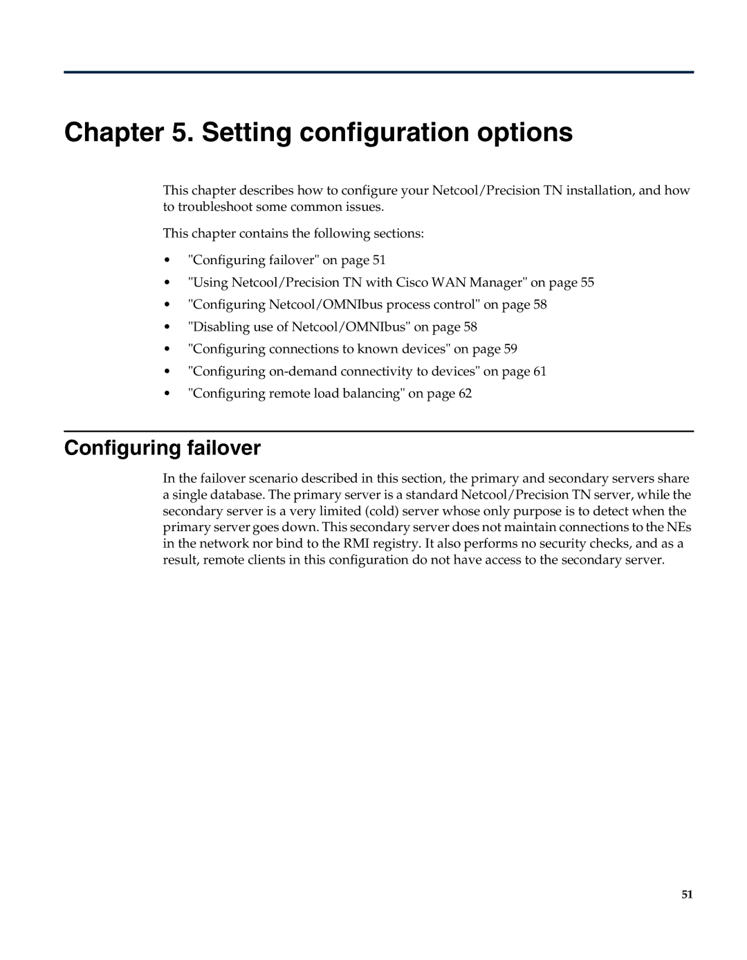 IBM 5.5 manual Setting configuration options, Configuring failover 