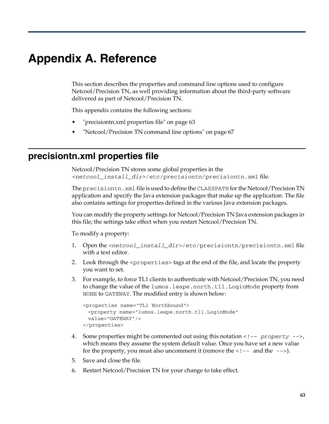 IBM 5.5 manual Appendix A. Reference, Precisiontn.xml properties file 