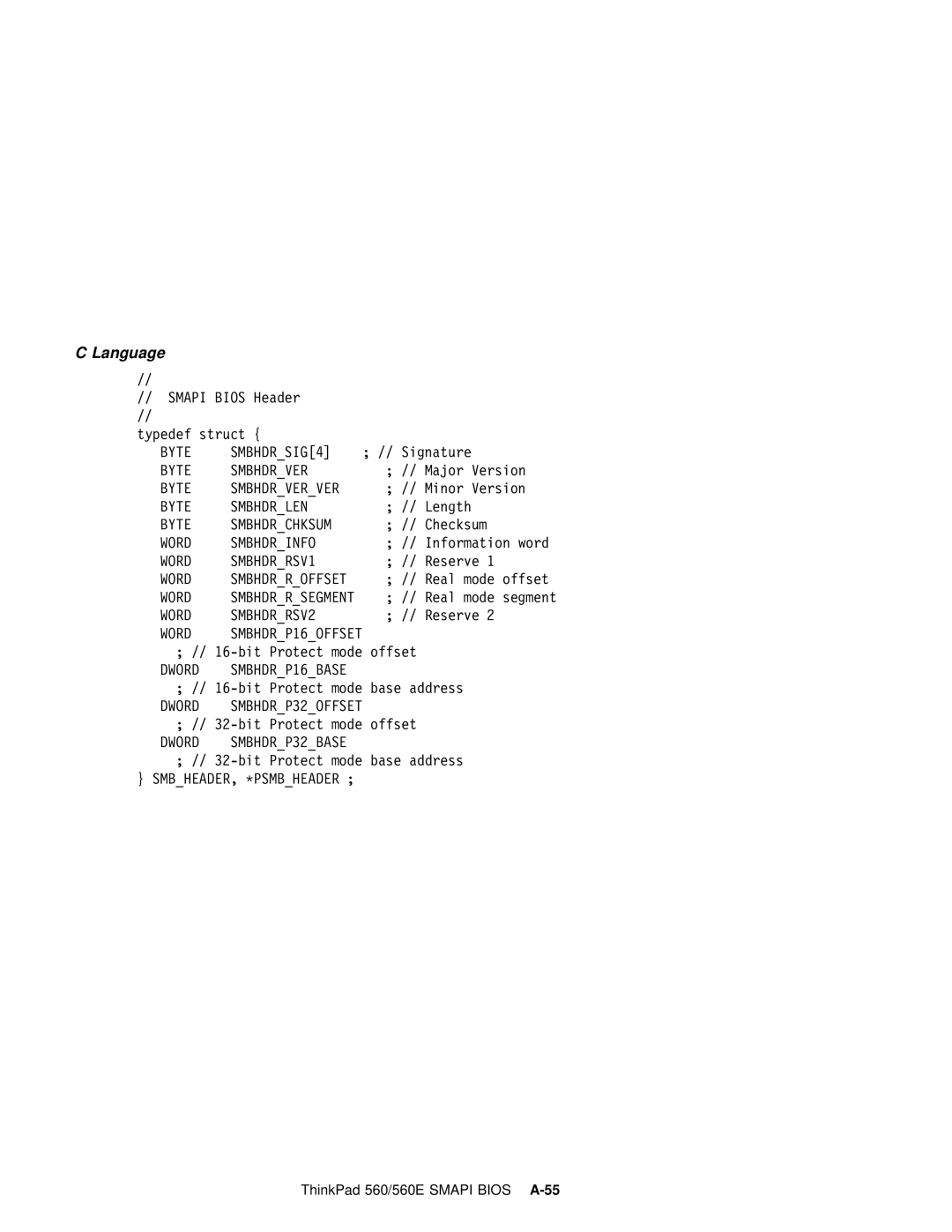 IBM 560E manual Byte SMBHDRSIG4 