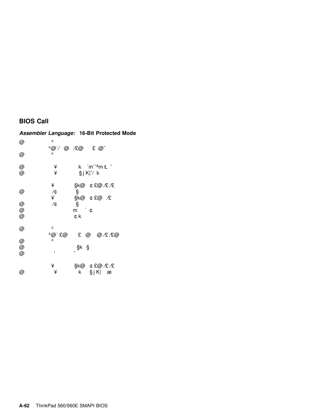 IBM 560E manual Bios Call, Assembler Language 