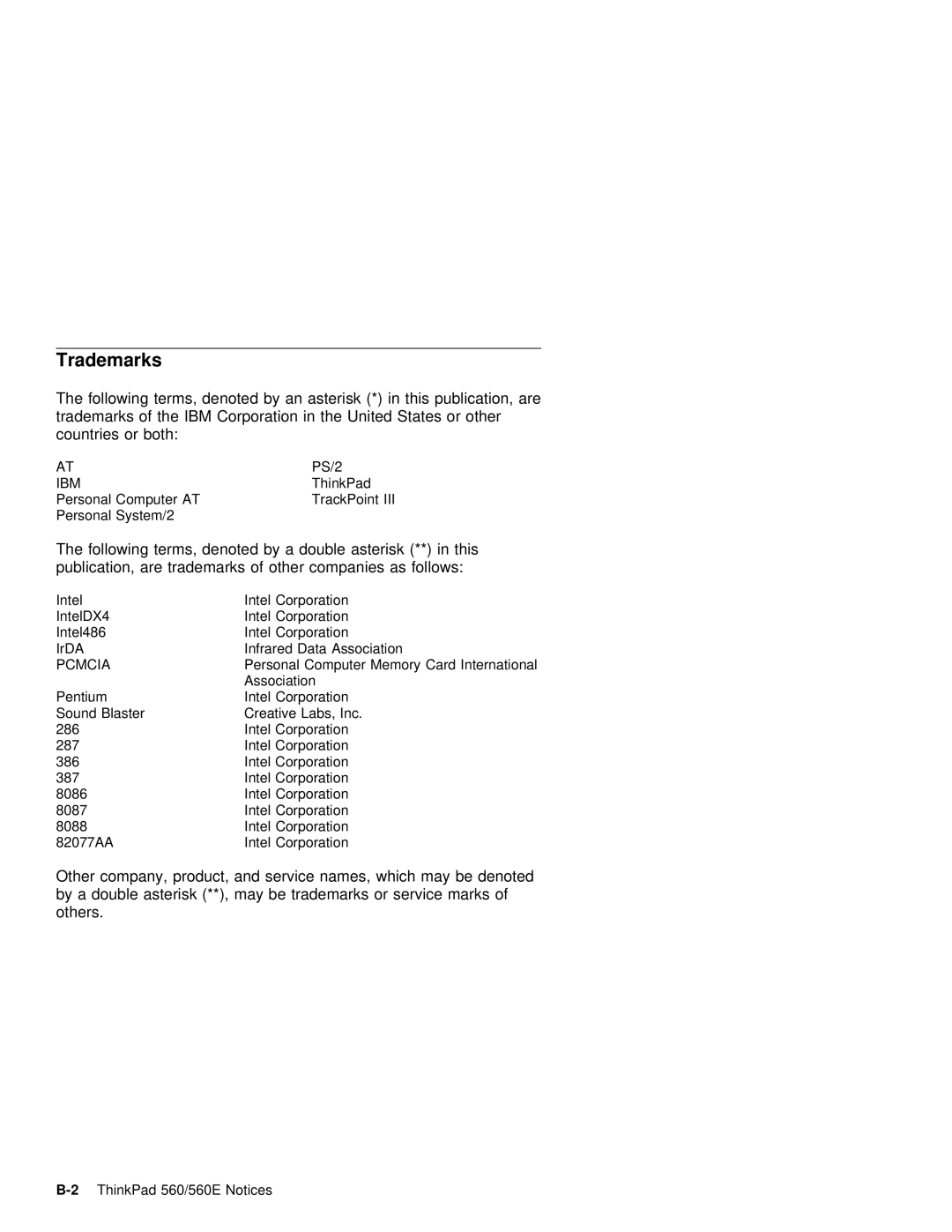 IBM 560E manual Trademarks, Following terms, denoted by a double asterisk ** in this 