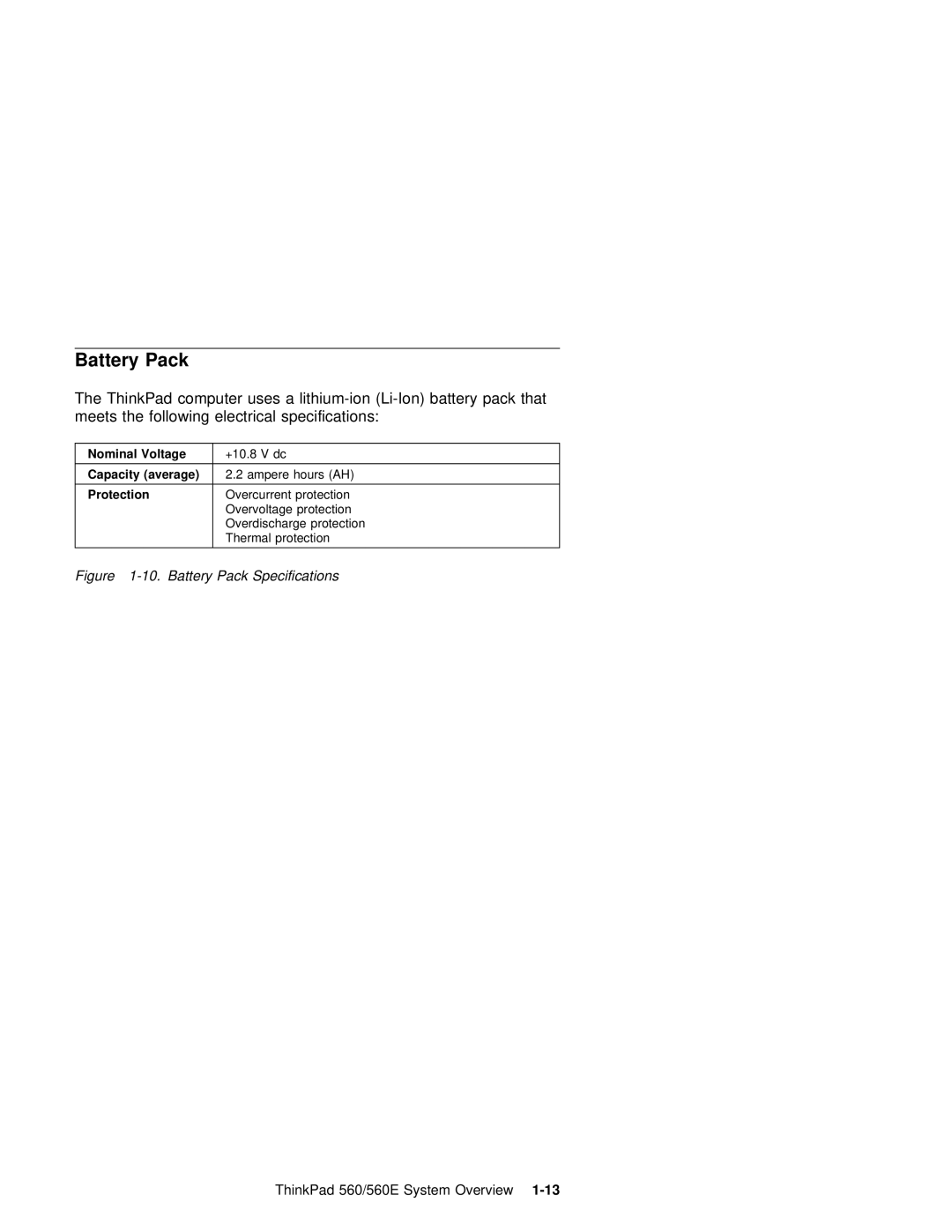 IBM 560E manual Battery Pack, Average, Protection 