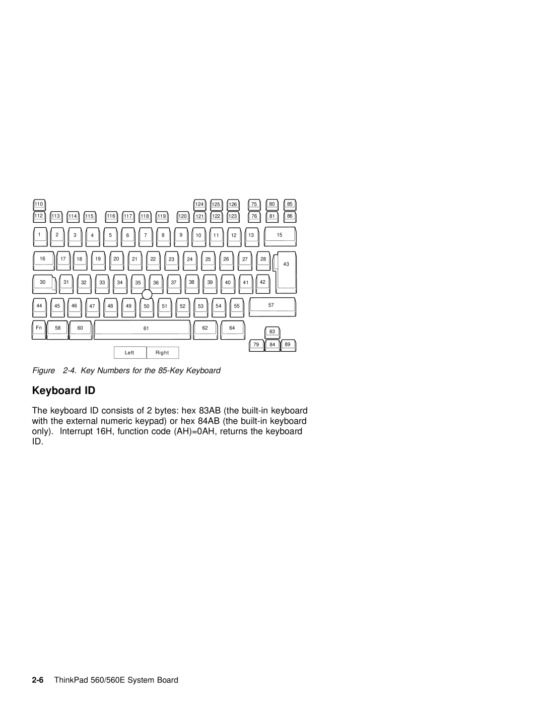 IBM 560E manual Key Numbers for the 85-Key Keyboard 