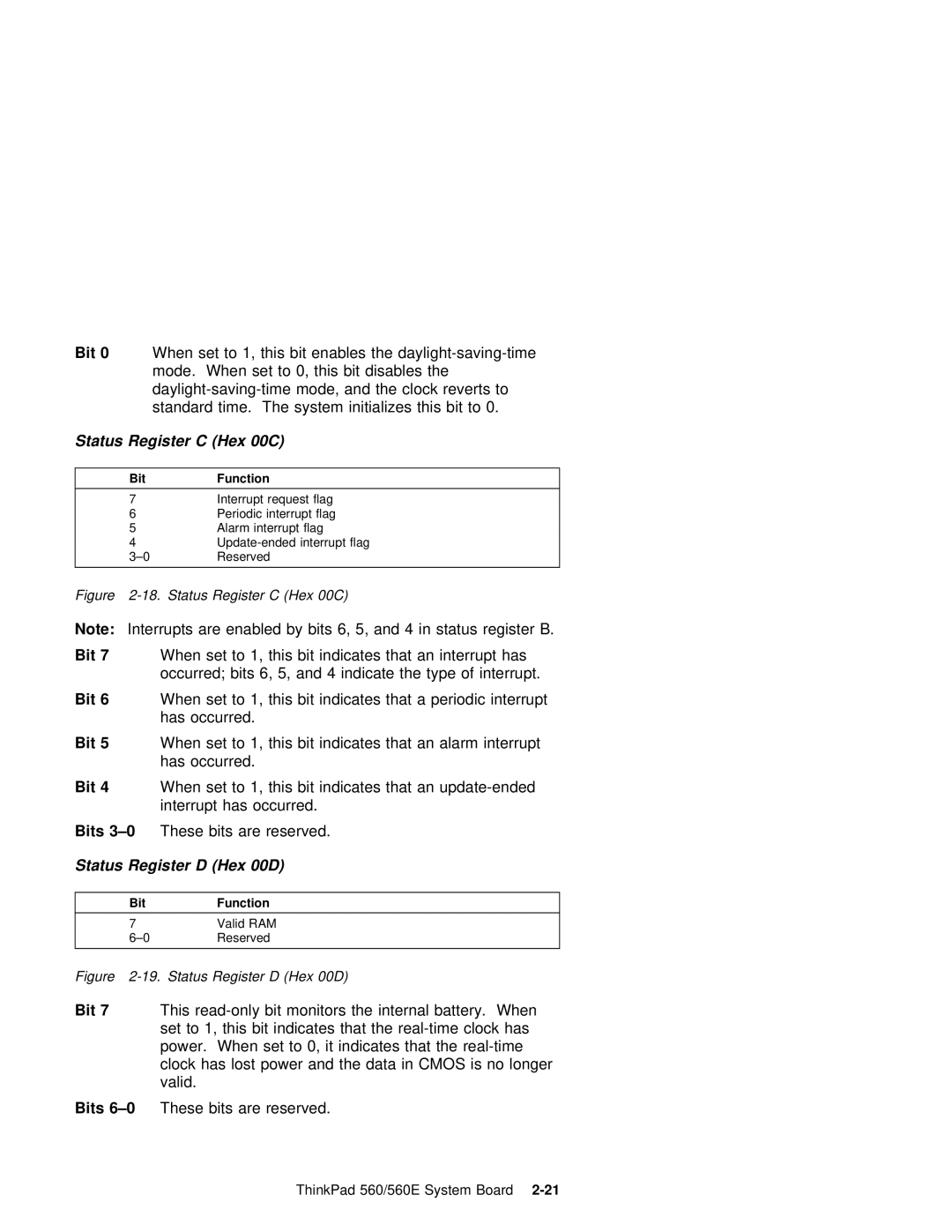 IBM 560E manual Status Register C Hex, Status Register D Hex 00D 