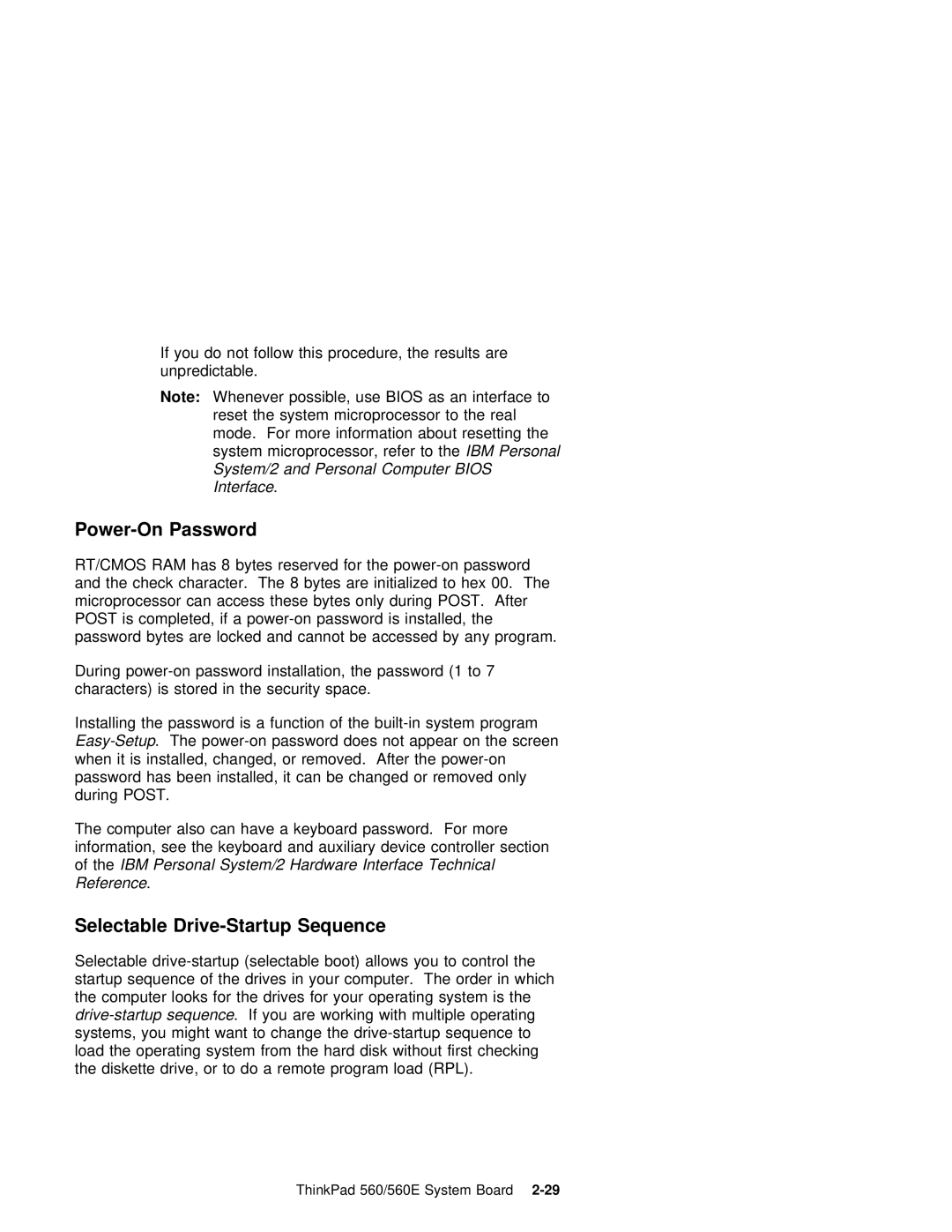 IBM 560E manual Power-On Password, Selectable Drive-Startup Sequence 