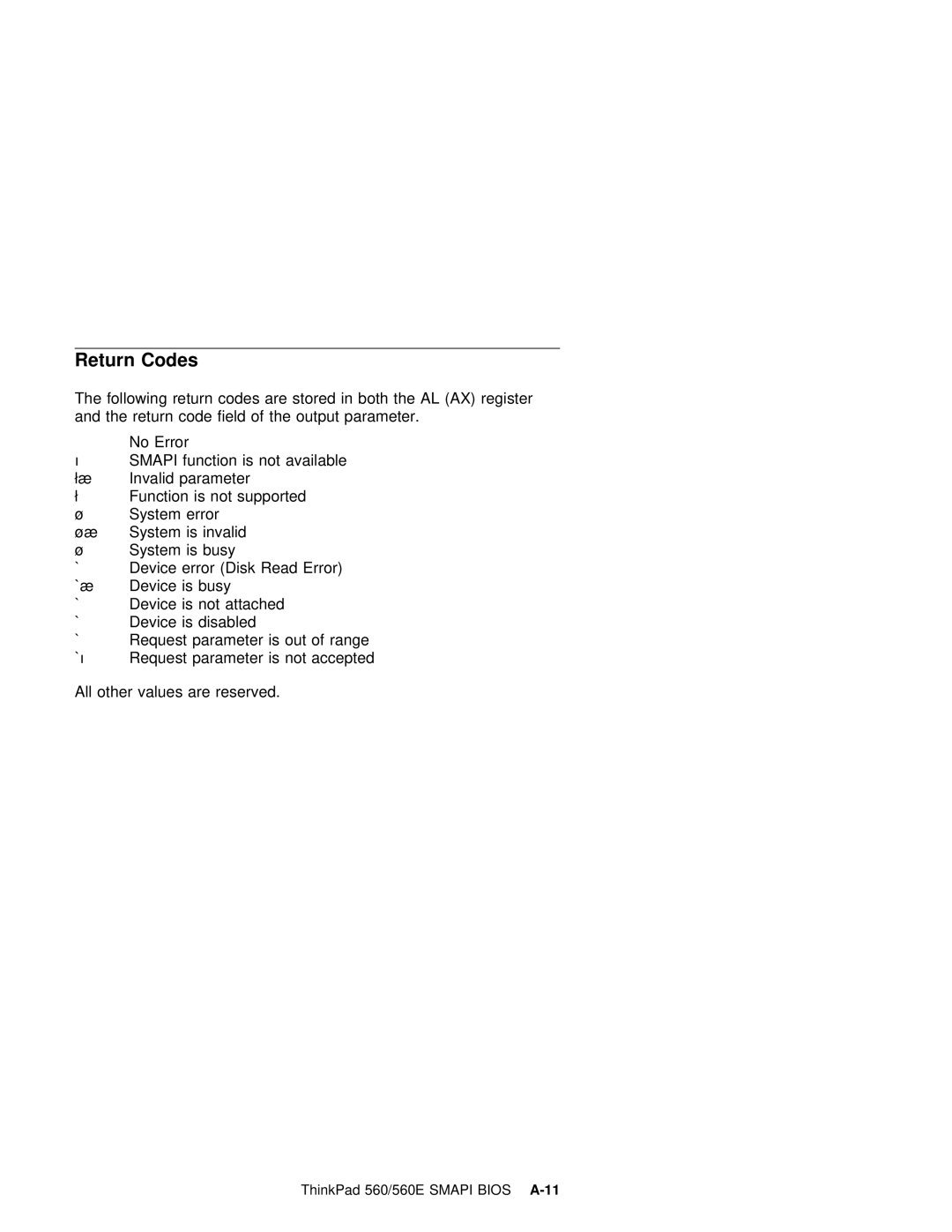 IBM 560E manual Return Codes 