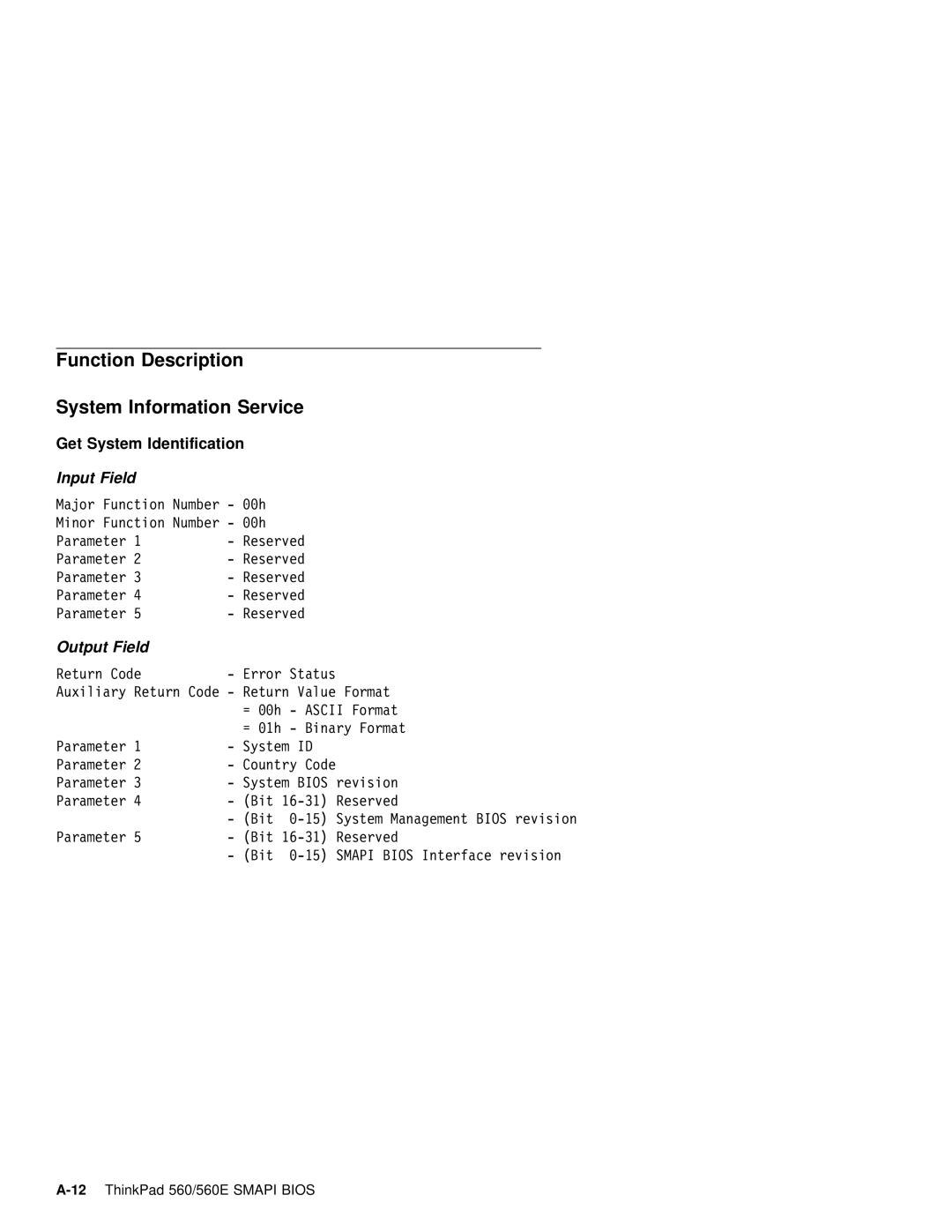 IBM 560E manual Service, Get System Identification, Output Field 