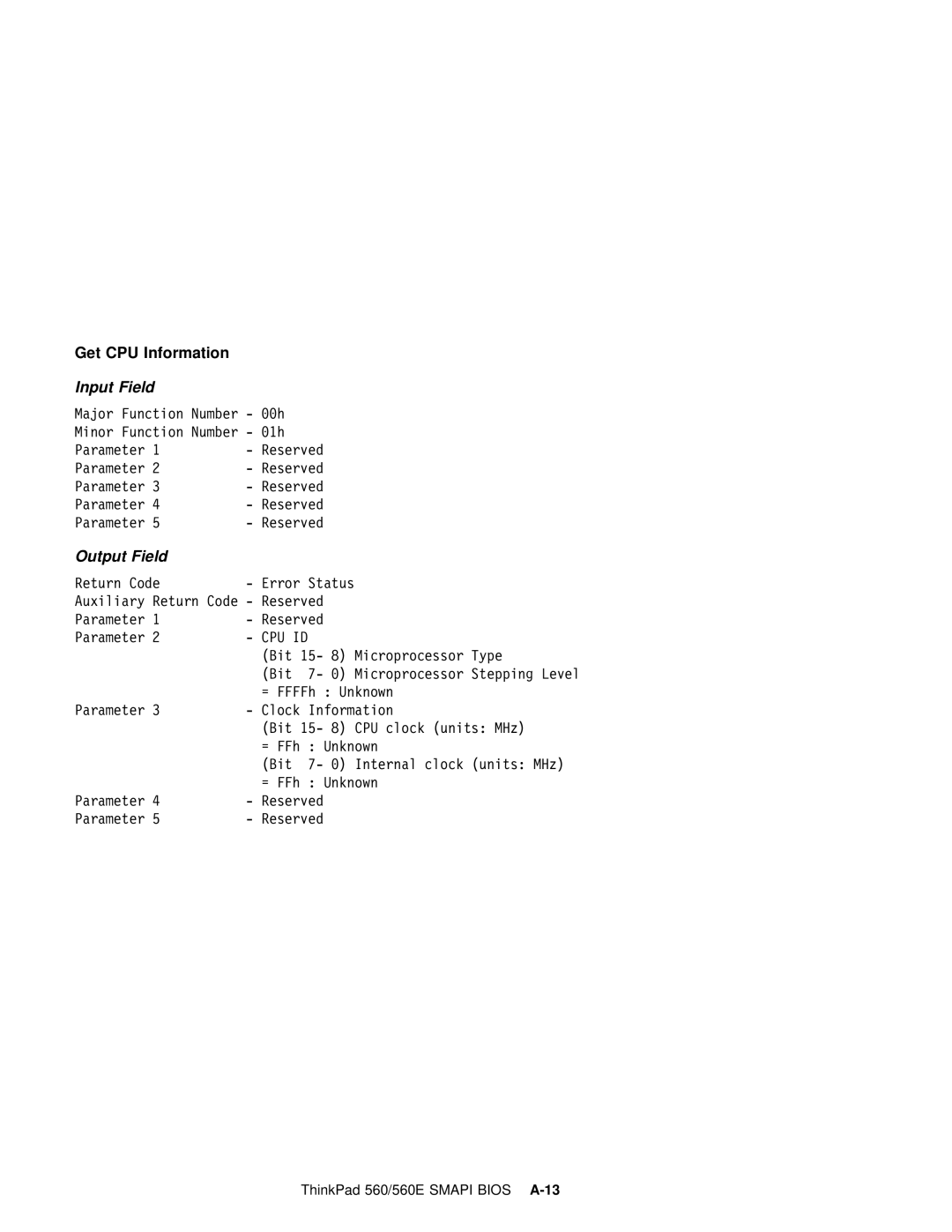 IBM 560E manual Cpu Id 