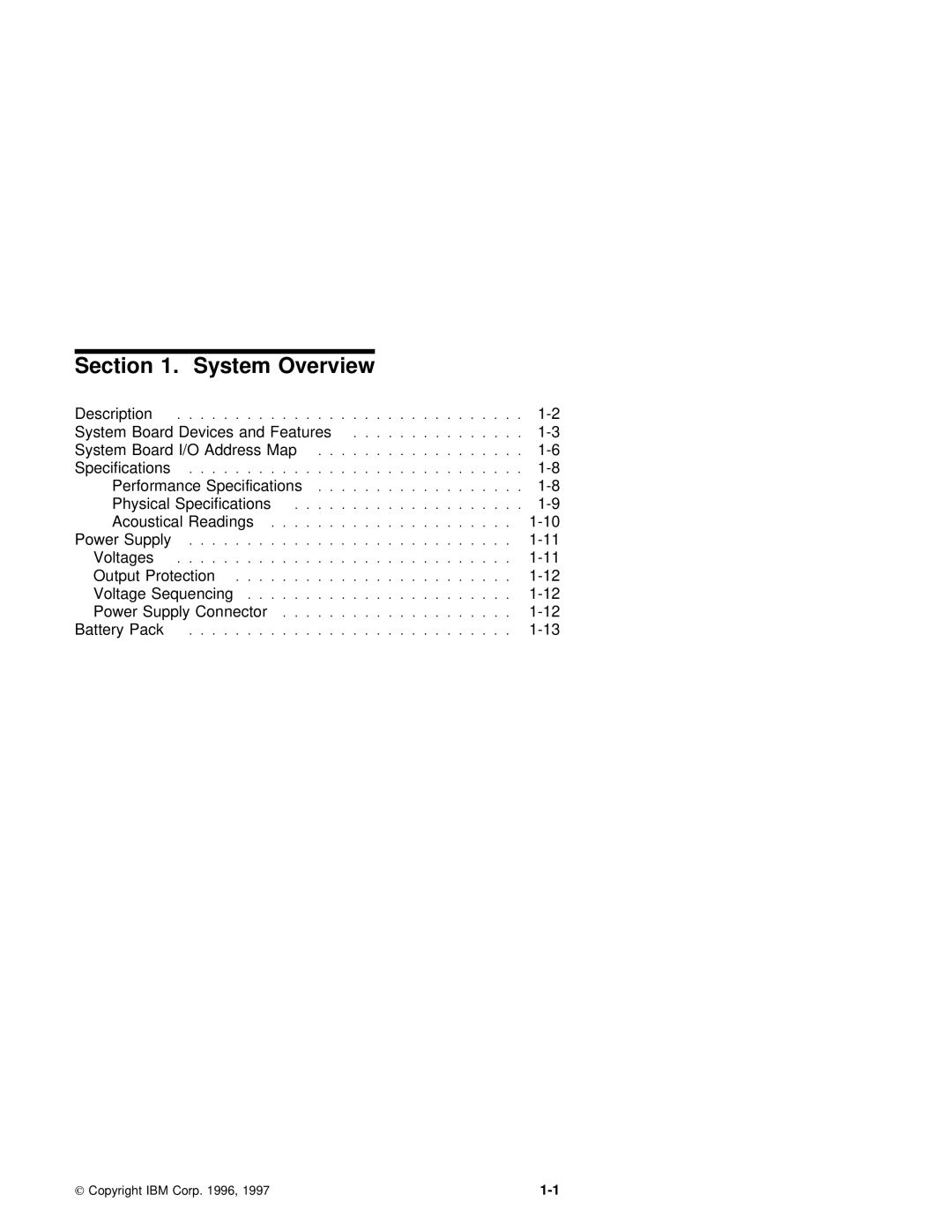 IBM 560E manual System Overview, Acoustical Readings Power Supply Voltages Output Protection 