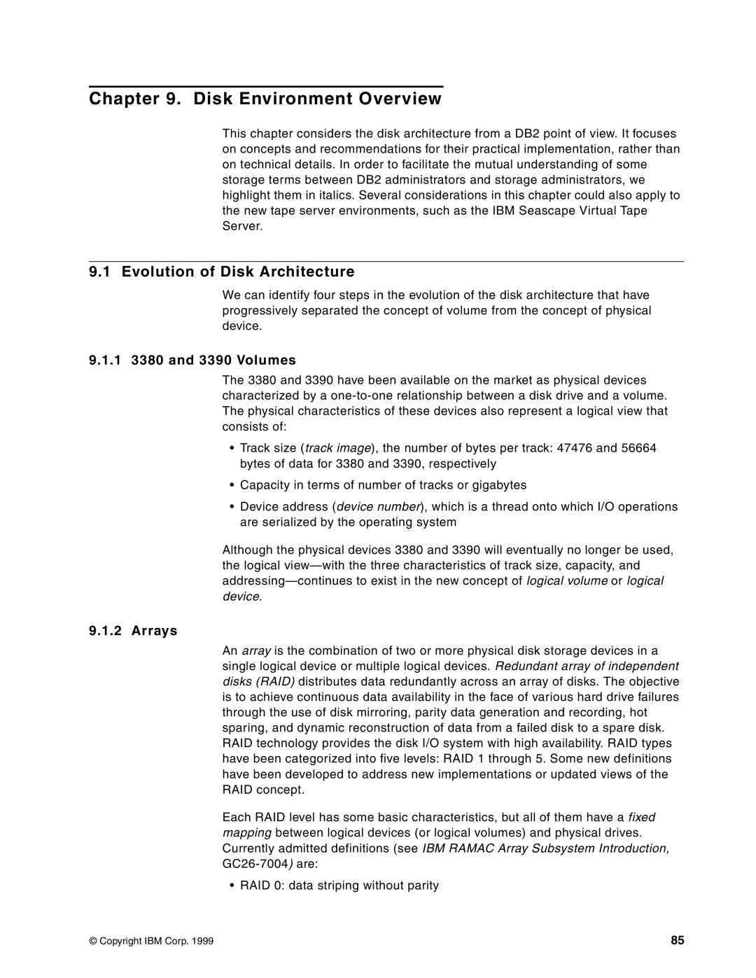 IBM 5695-DF1, 5655-DB2 manual Disk Environment Overview, Evolution of Disk Architecture, 1 3380 and 3390 Volumes, Arrays 