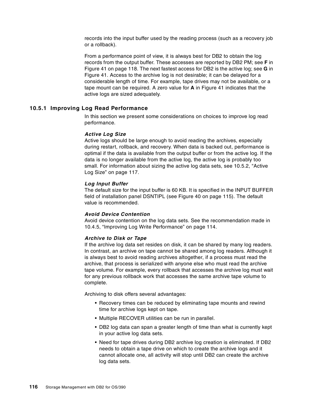 IBM 5655-DB2, 5695-DF1 manual Improving Log Read Performance, Active Log Size, Log Input Buffer, Avoid Device Contention 