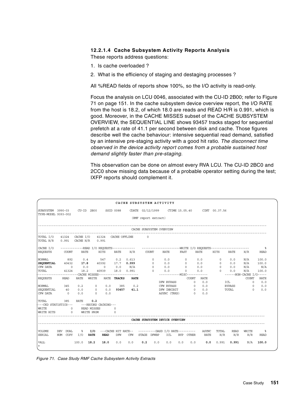 IBM 5695-DF1, 5655-DB2 manual Case Study RMF Cache Subsystem Activity Extracts 