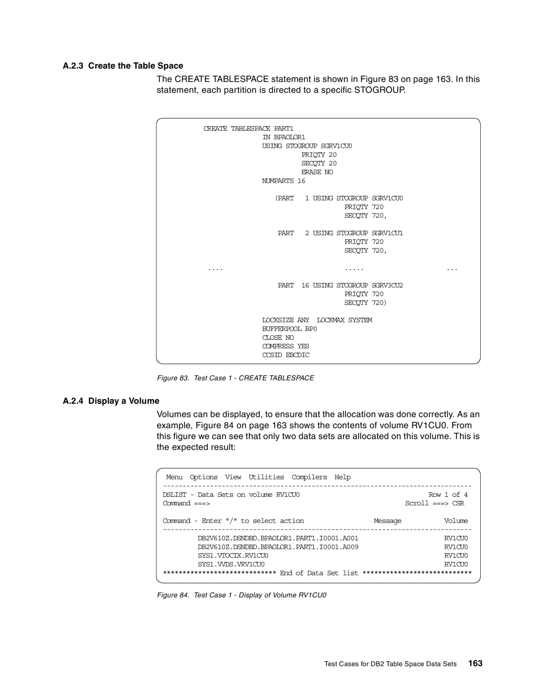 IBM 5695-DF1, 5655-DB2 manual Create the Table Space, Display a Volume 