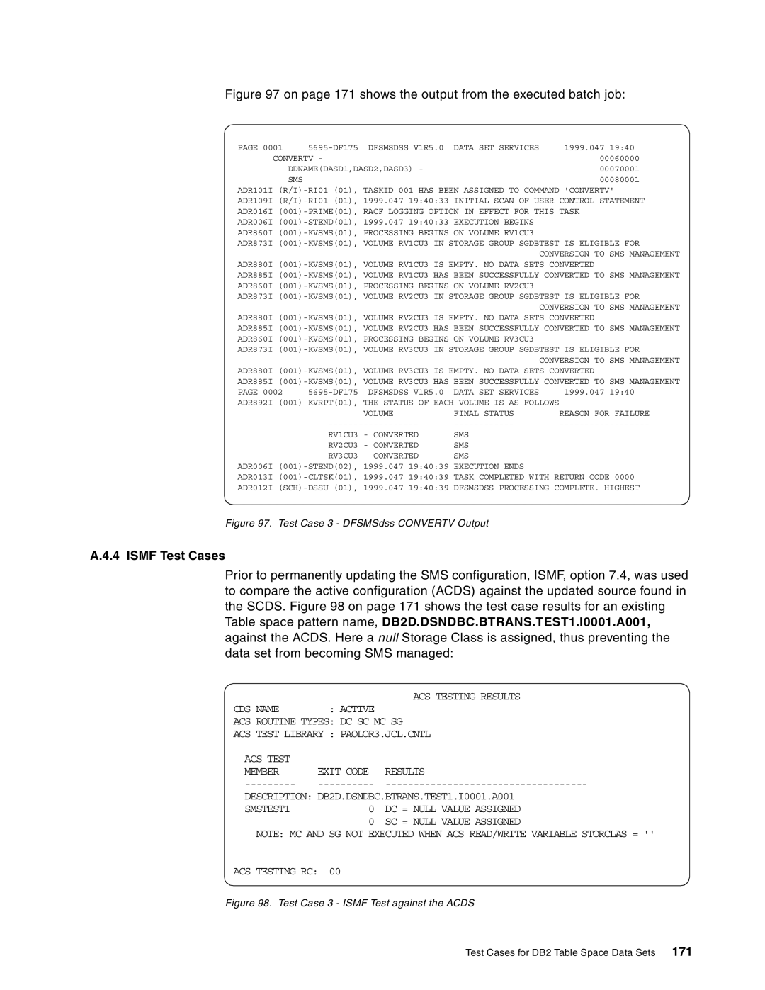 IBM 5695-DF1, 5655-DB2 manual Ismf Test Cases, ACS Testing Results 