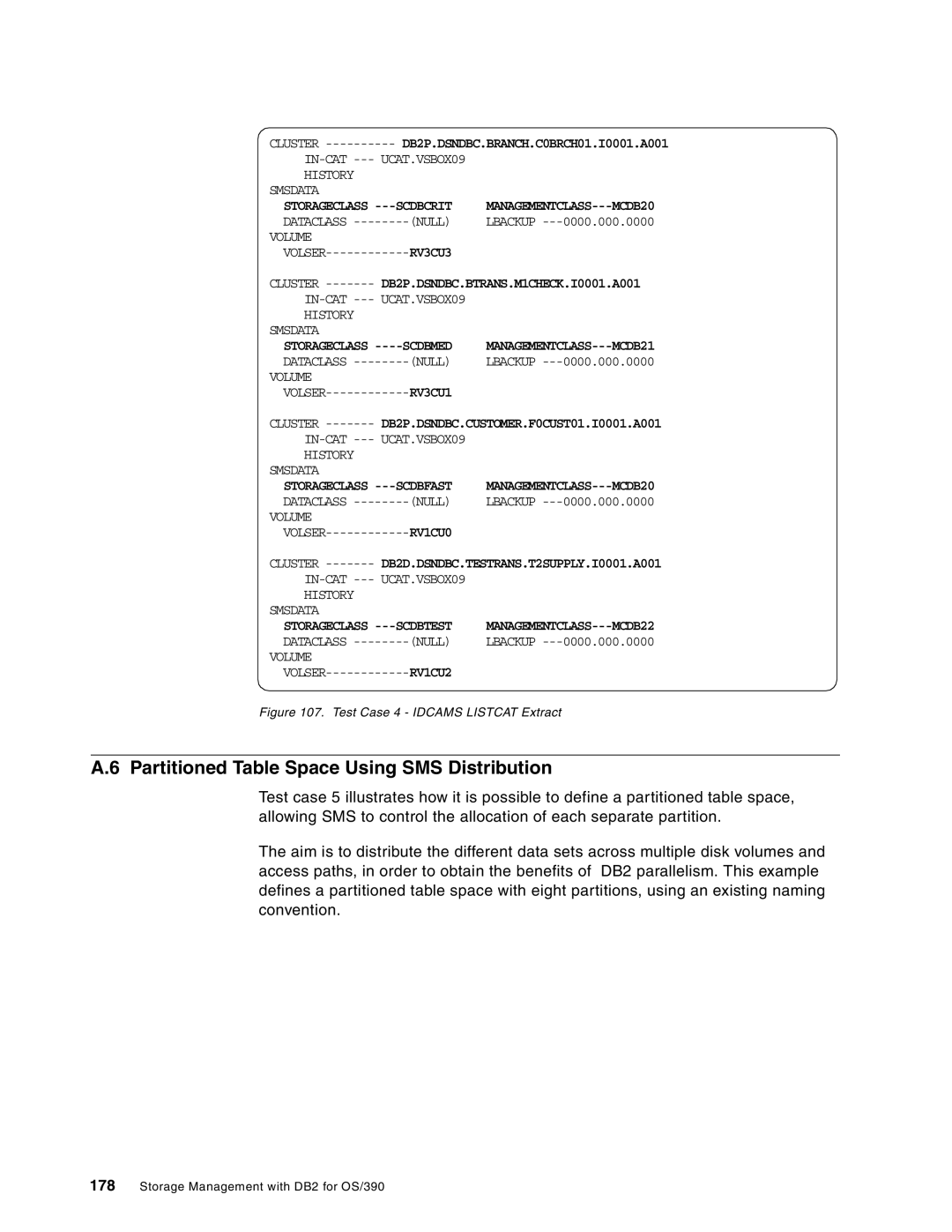 IBM 5655-DB2, 5695-DF1 manual Partitioned Table Space Using SMS Distribution, UCAT.VSBOX09 History Smsdata 