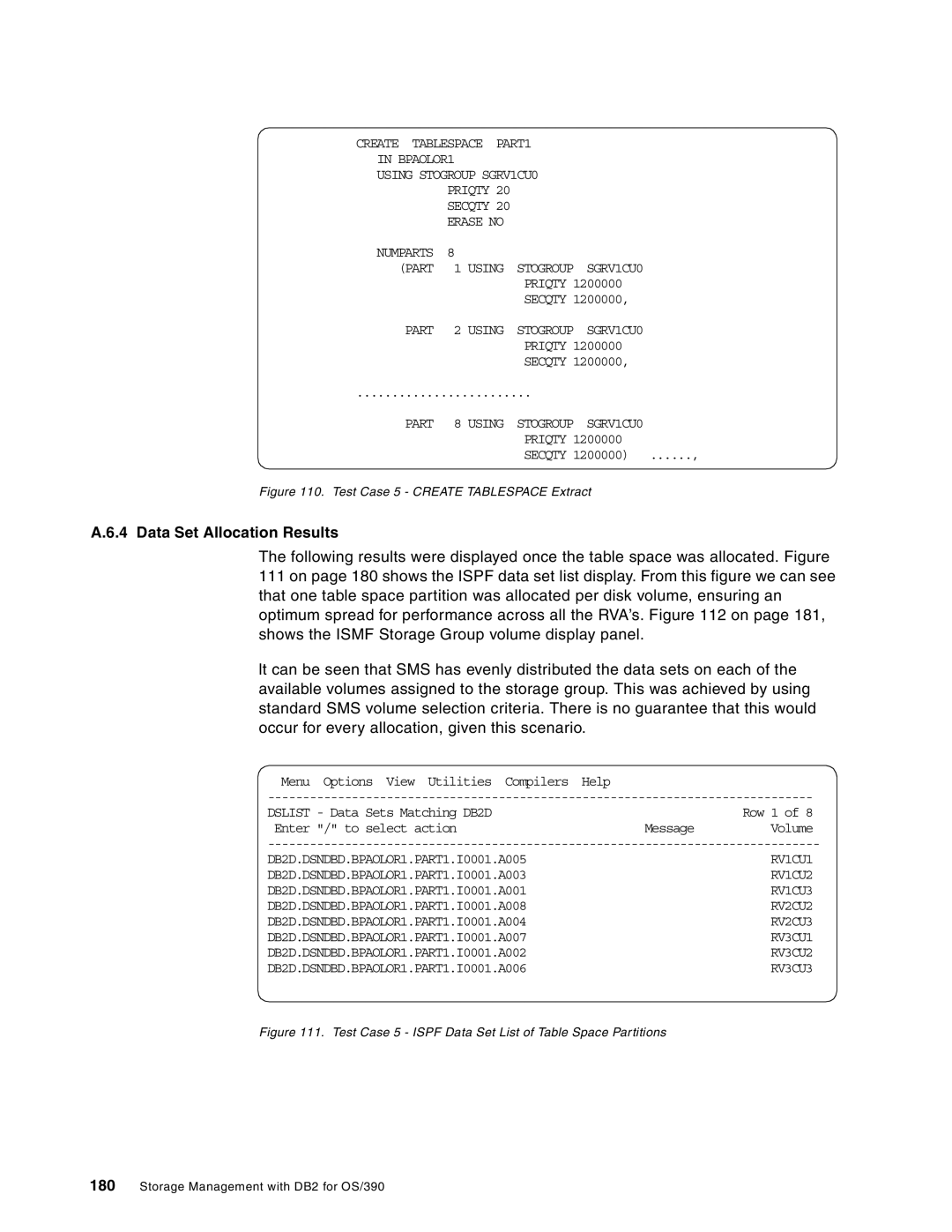 IBM 5655-DB2 manual Part 2 Using Stogroup SGRV1CU0, Part 8 Using Stogroup SGRV1CU0, DB2D.DSNDBD.BPAOLOR1.PART1.I0001.A005 