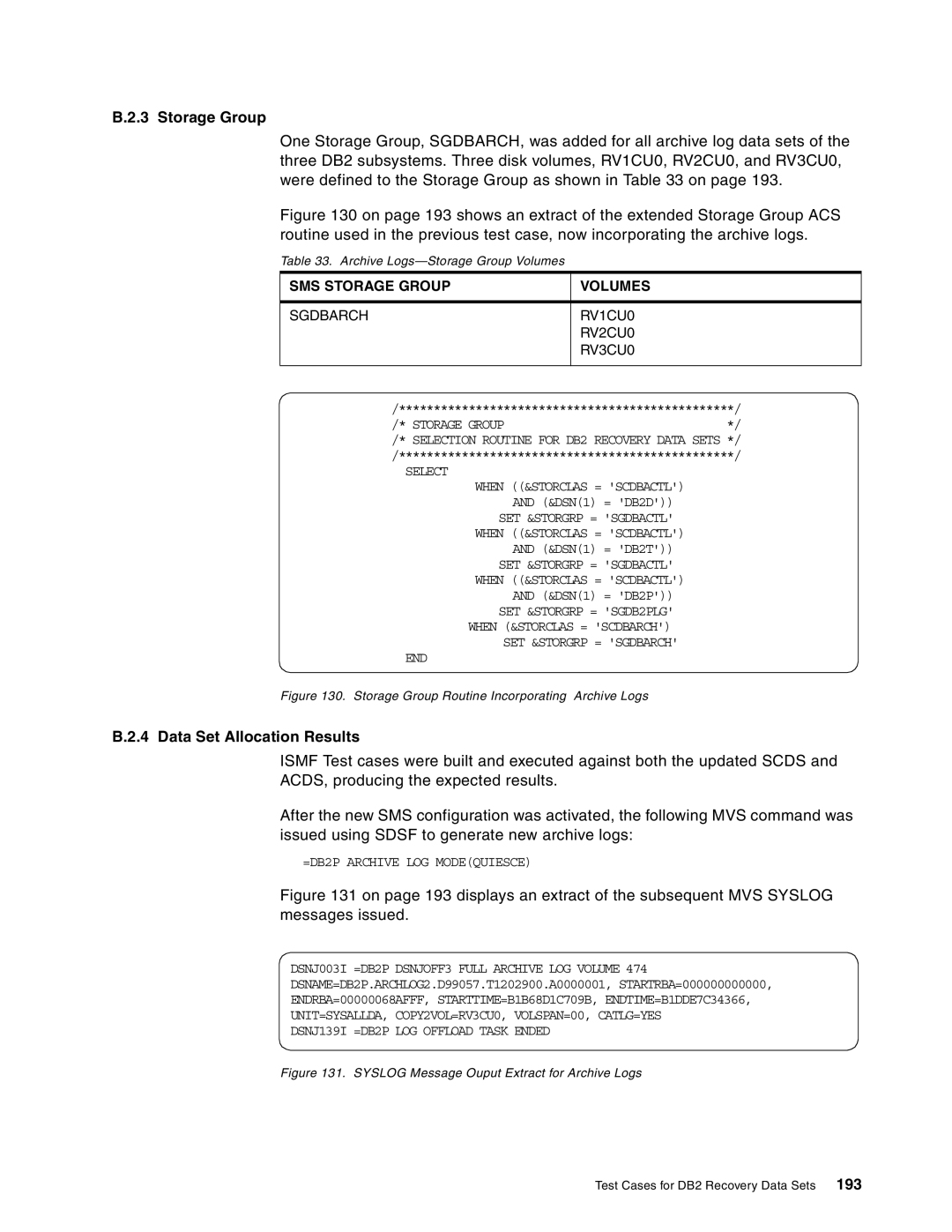 IBM 5695-DF1, 5655-DB2 manual SET &STORGRP = Sgdbactl, SET &STORGRP = Sgdbarch END, =DB2P Archive LOG Modequiesce 