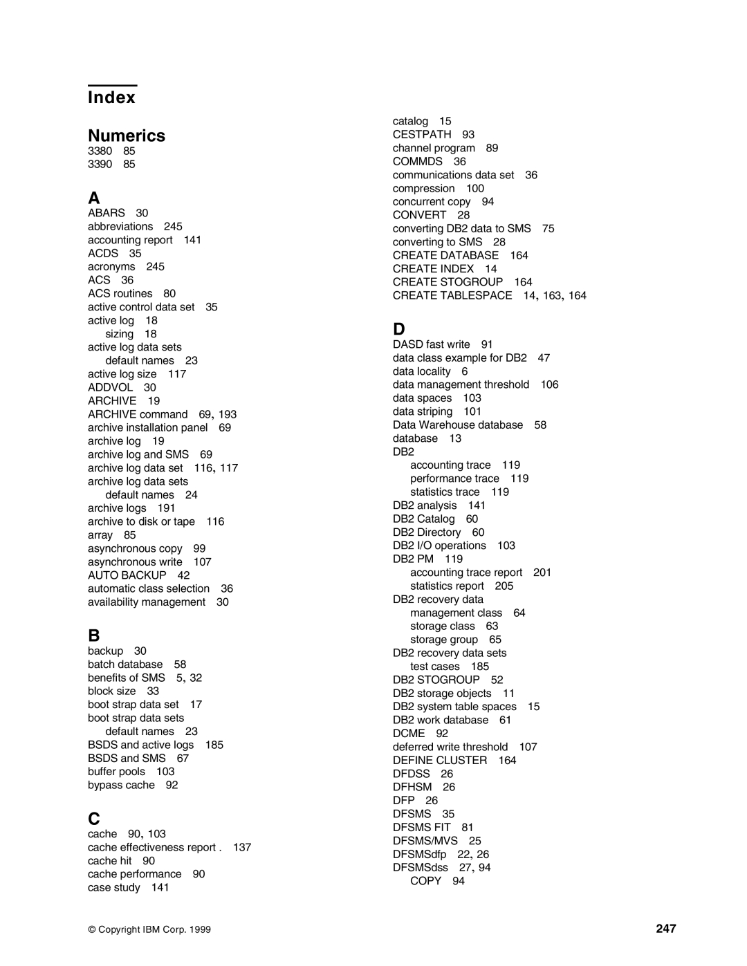 IBM 5695-DF1, 5655-DB2 manual Index Numerics, 247 