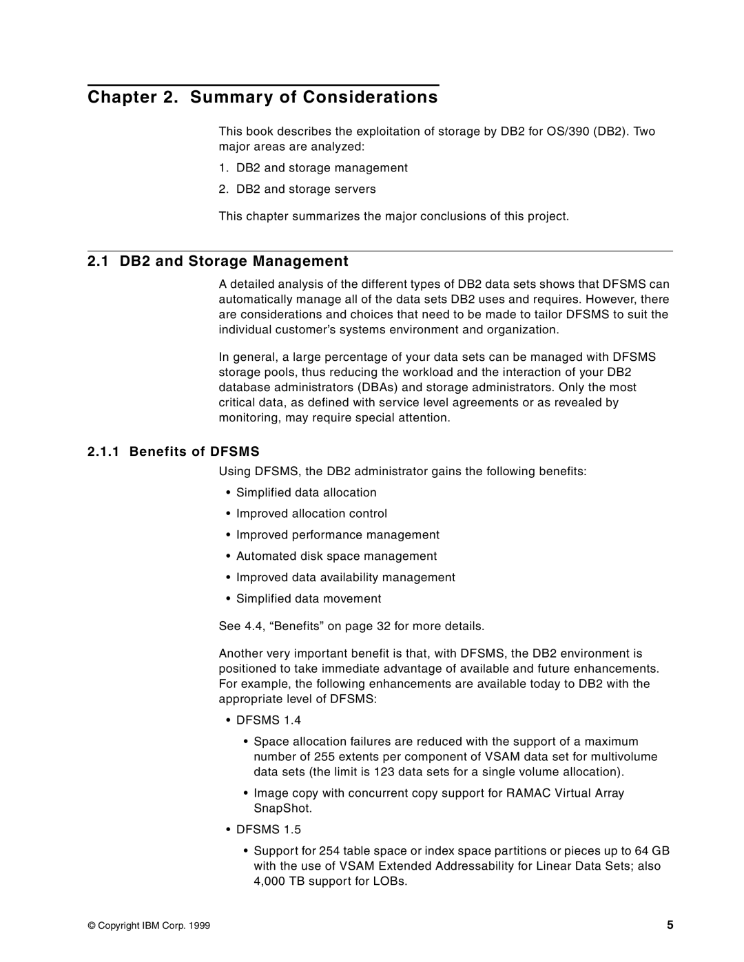 IBM 5695-DF1, 5655-DB2 manual Summary of Considerations, DB2 and Storage Management, Benefits of Dfsms 