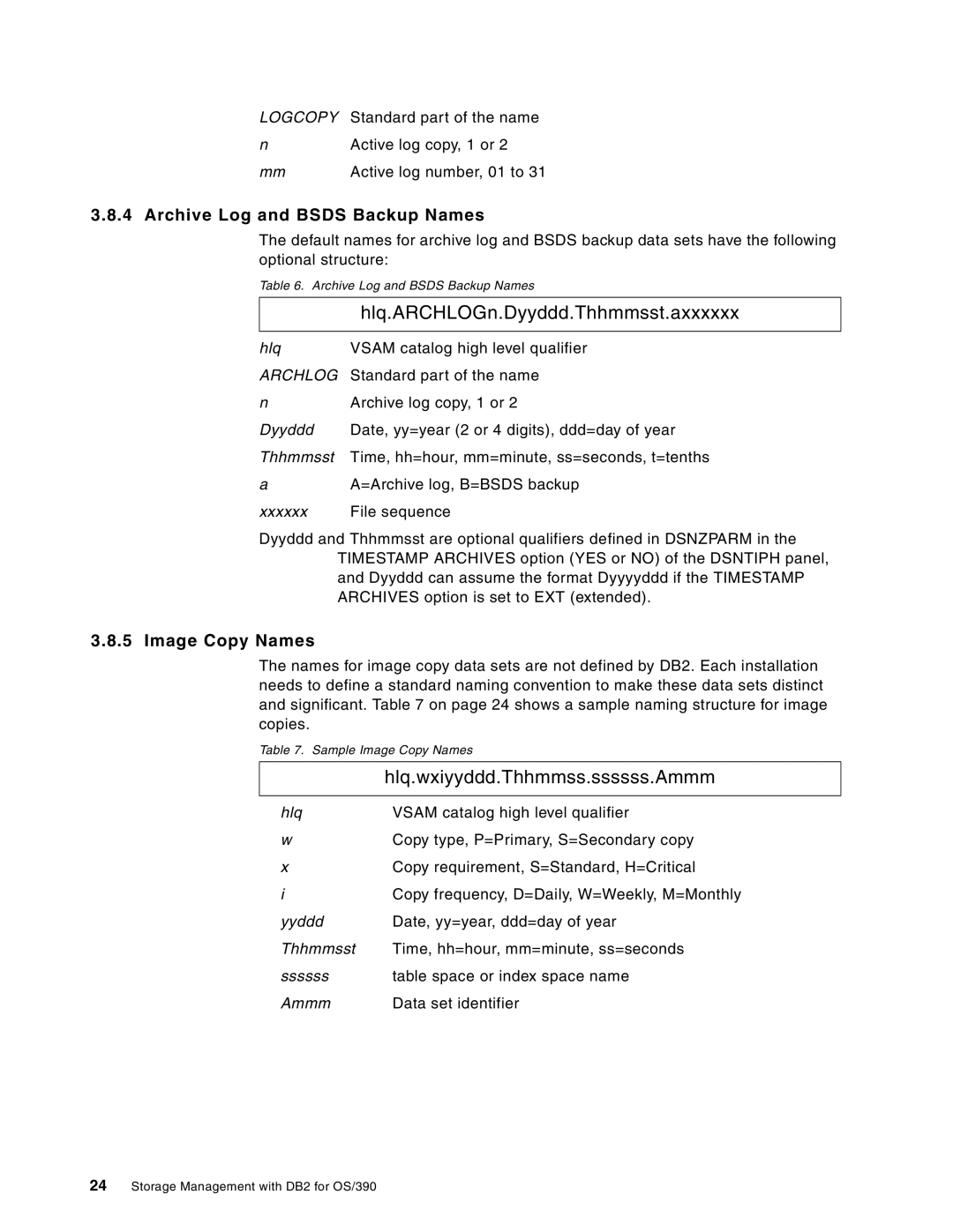 IBM 5655-DB2, 5695-DF1 manual Archive Log and Bsds Backup Names, Image Copy Names 