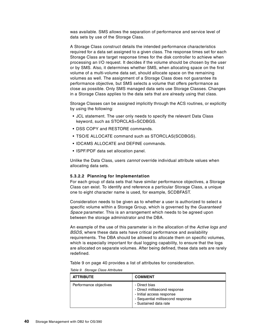 IBM 5655-DB2, 5695-DF1 manual Storage Class Attributes 