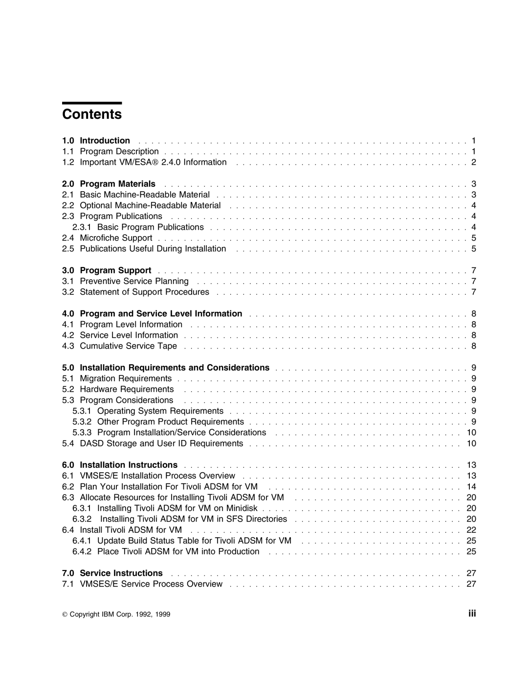 IBM 5697-VM3 manual Contents 