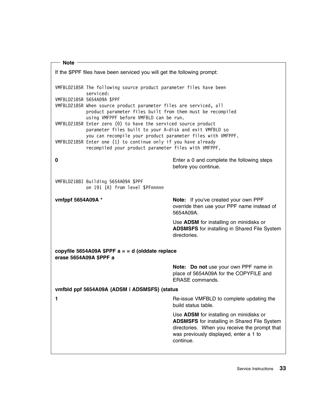 IBM 5697-VM3 manual Vmfppf 5654A09A 